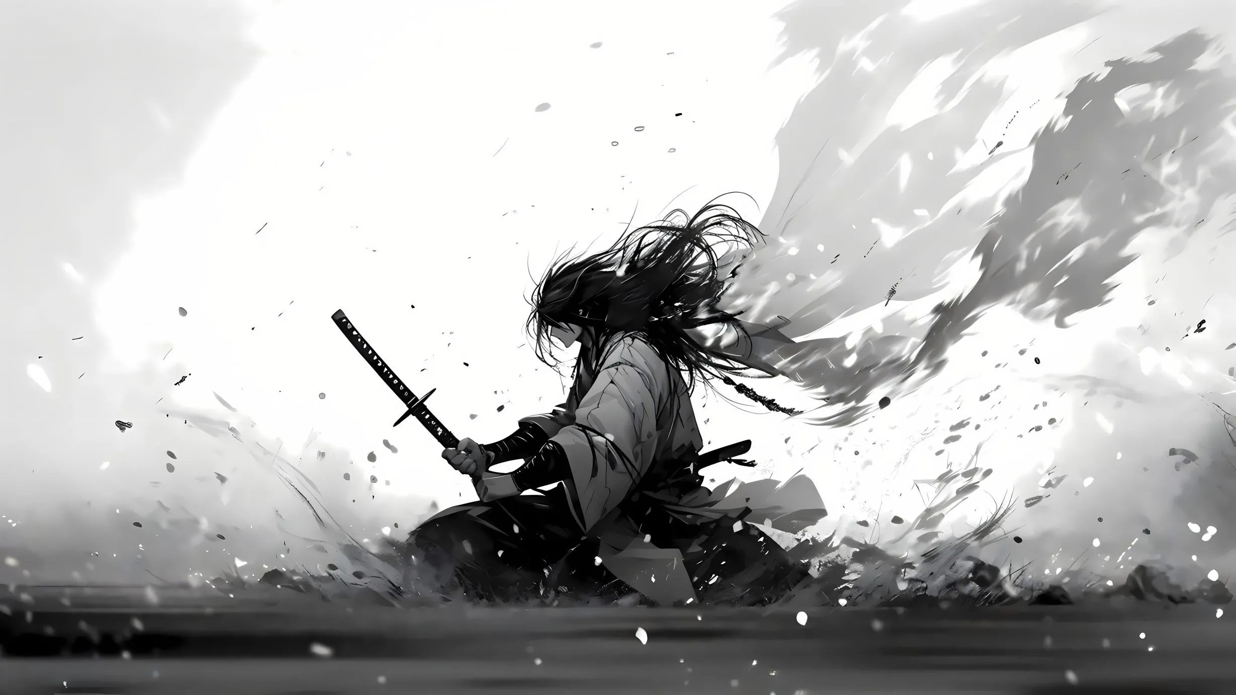 动漫 水墨画 武士 壁纸预览