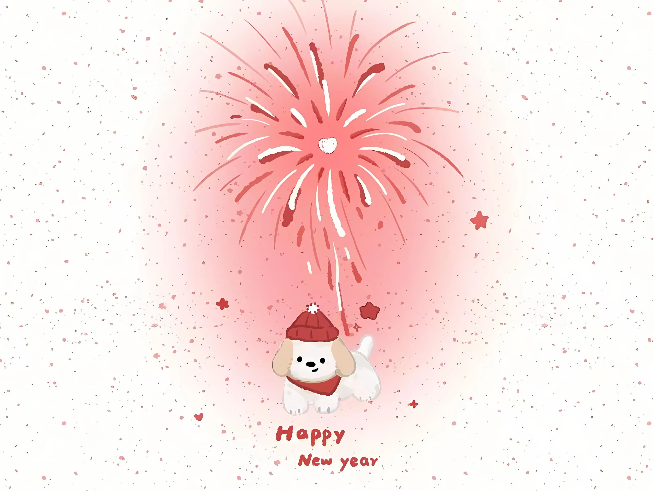 卡通 可爱 新年 小狗 烟花 壁纸预览