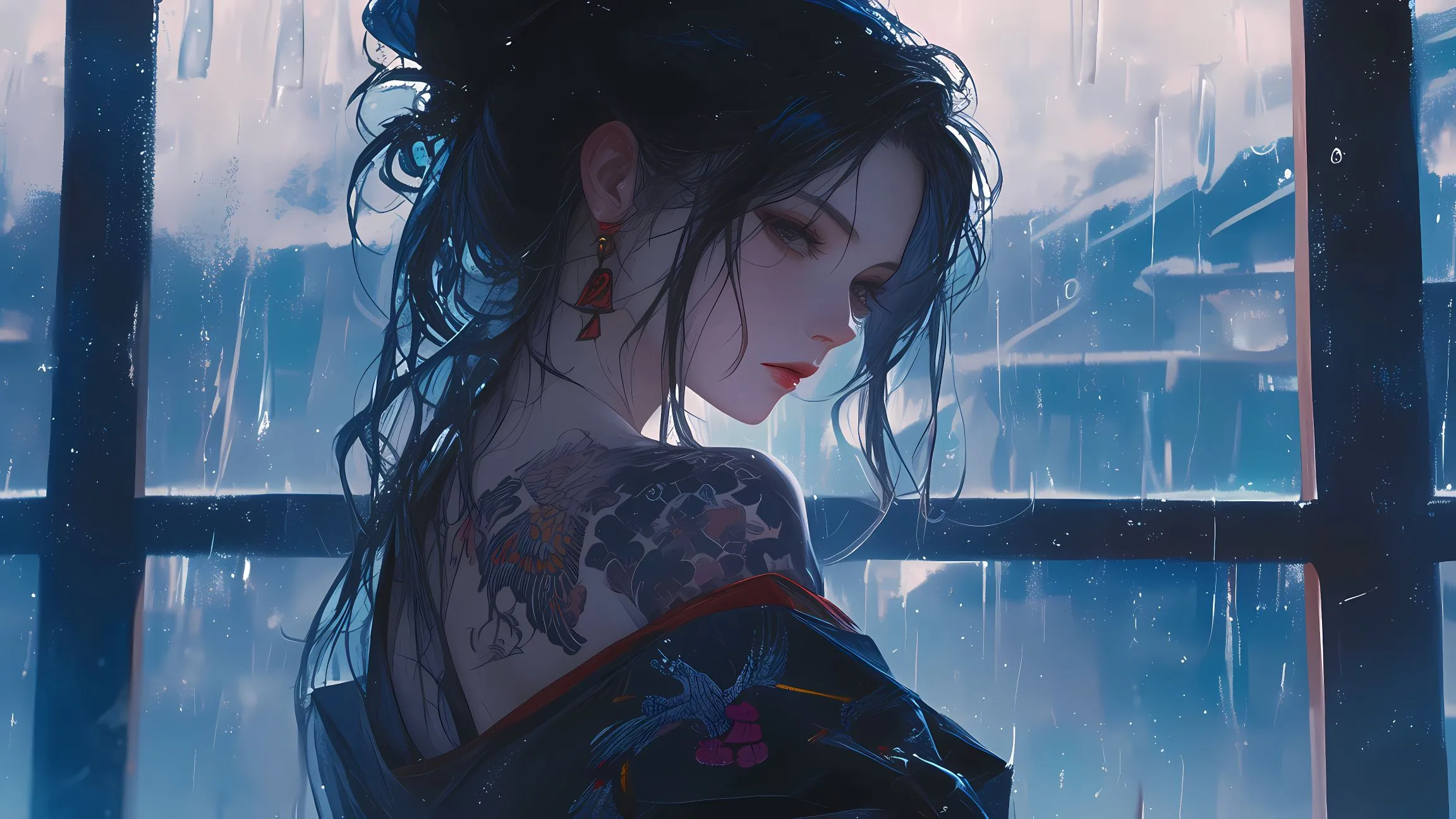 动漫 美女 二次元 元气少女 下雨天 壁纸预览