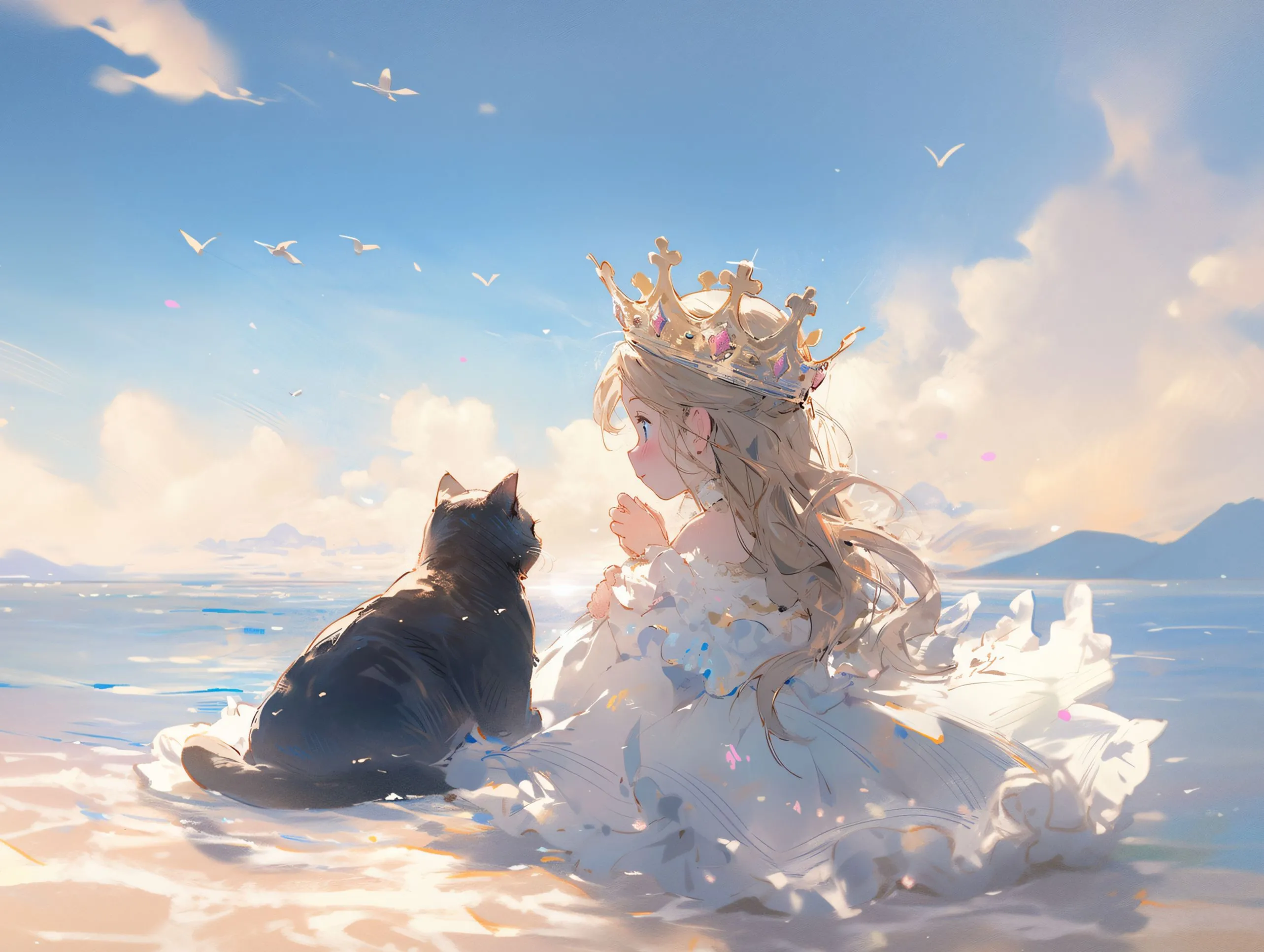 卡通 可爱 少女与猫 壁纸预览