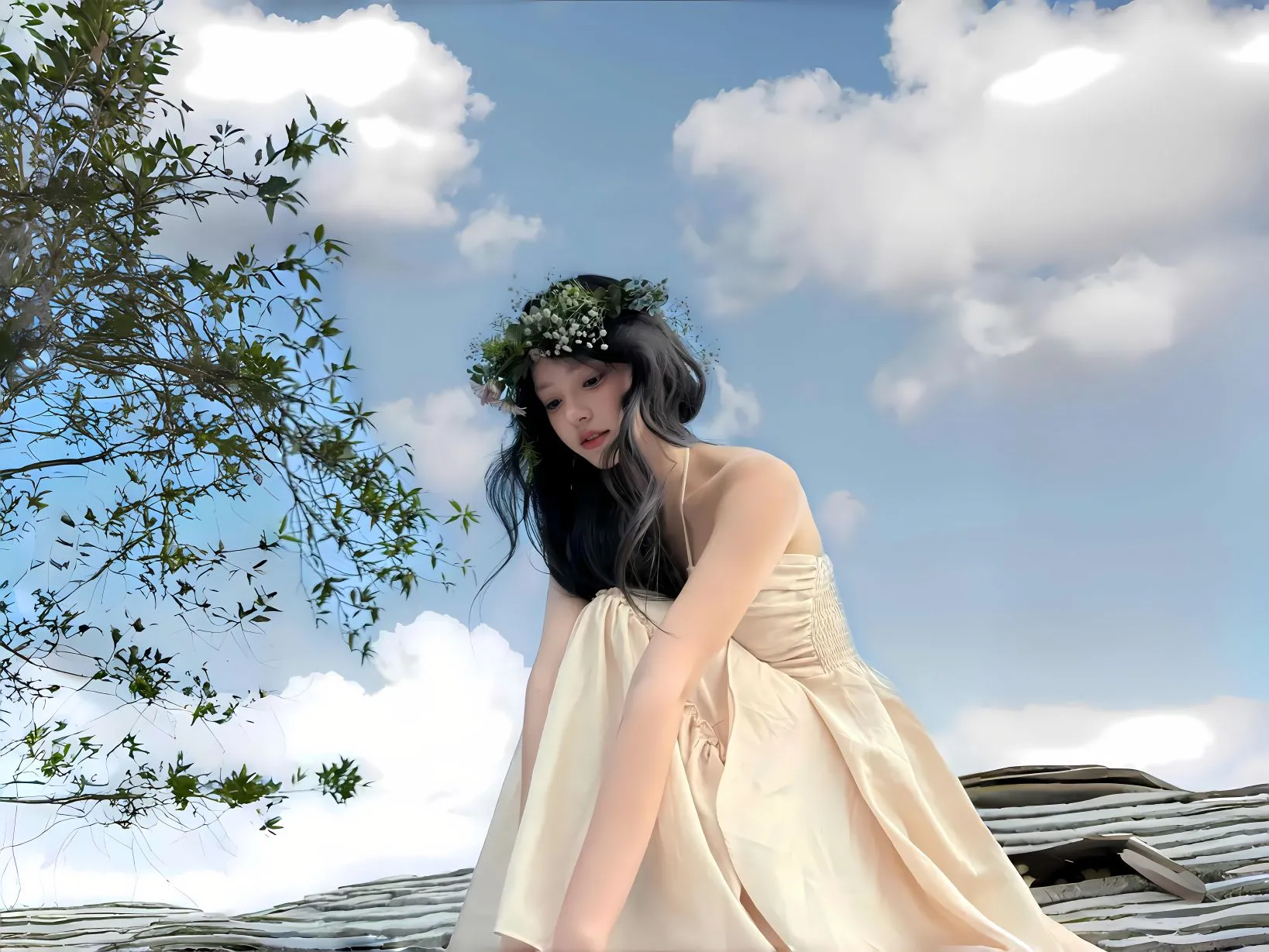 美女 清纯美女 花环女孩 清冷美女 壁纸预览