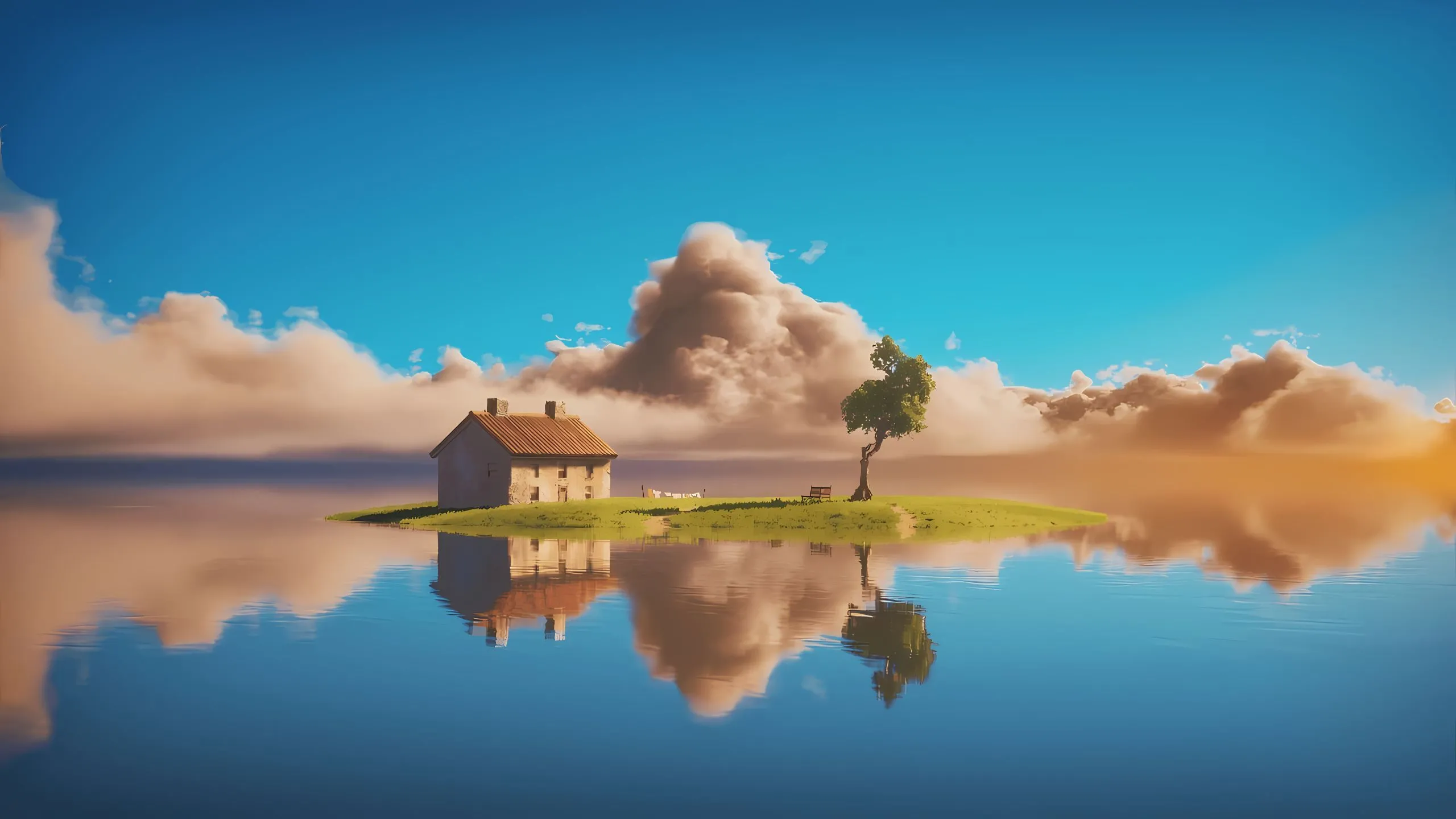风景 小屋 湖上的的倒影 壁纸预览