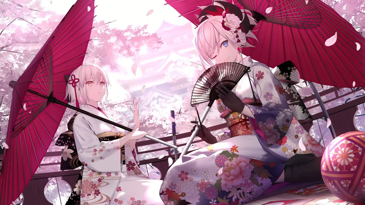 动漫 粉发少女 古风 清纯少女 壁纸预览