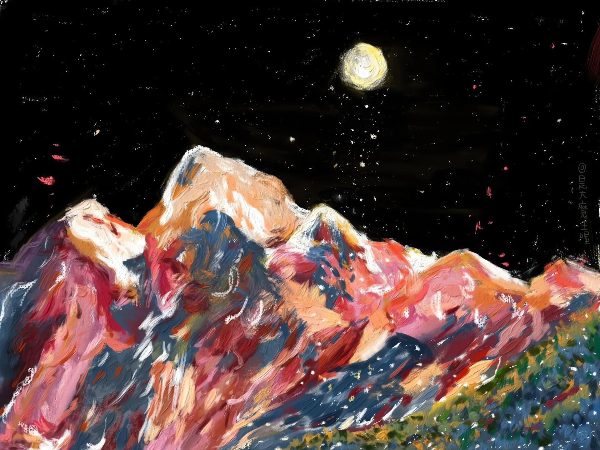 插画 油画风 绝美 山峰 壁纸预览