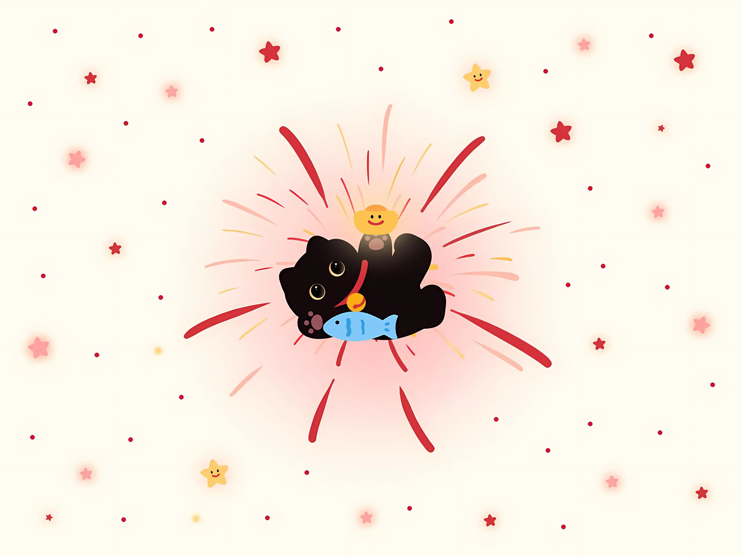 卡通 可爱 小猫 烟花 壁纸预览