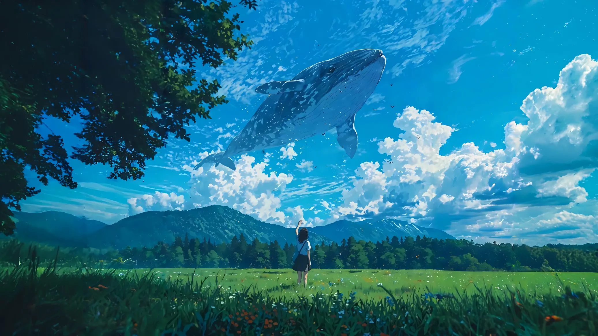 风景 天空下的少女 壁纸预览