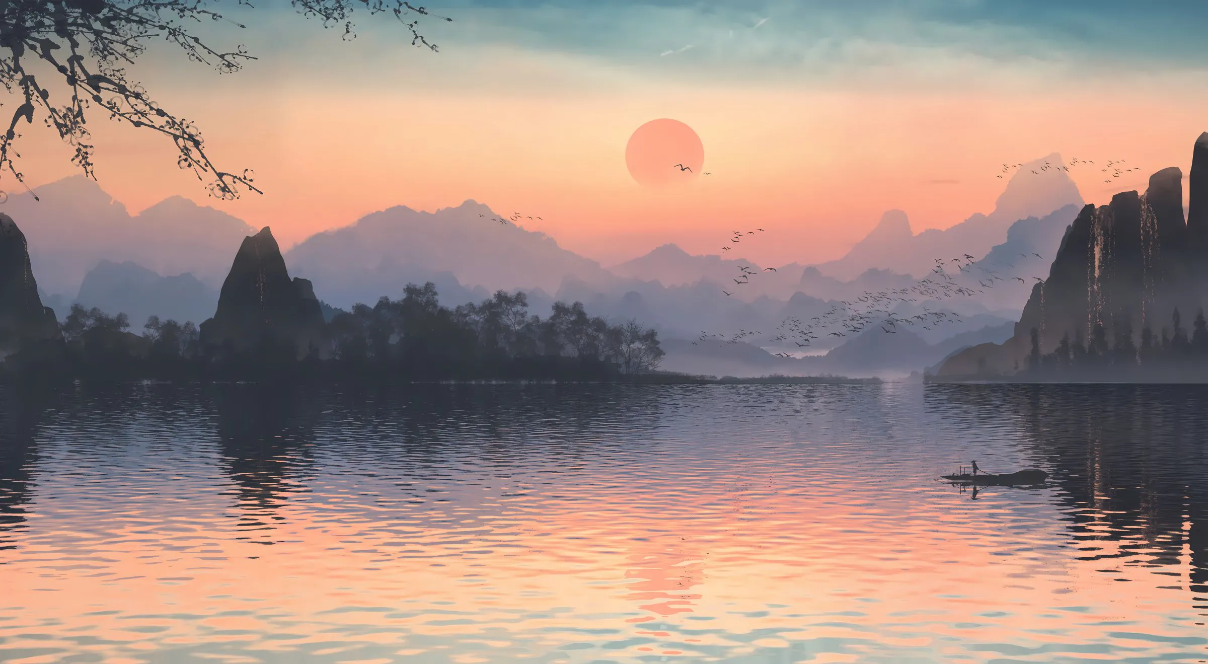 ins风 云边的风景 超好看的风景 插画 壁纸预览