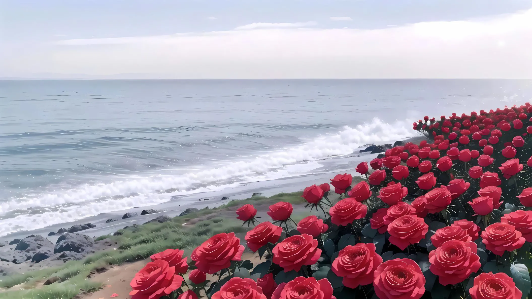 风景 玫瑰 海边 浪漫 壁纸预览