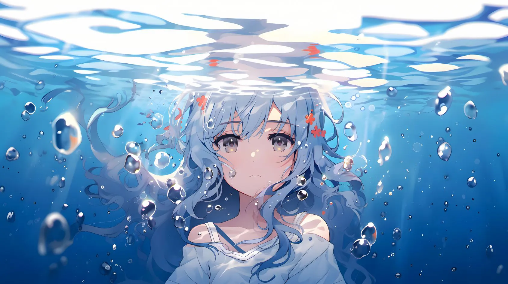 动漫 少女 海底的少女 蓝色系 壁纸预览