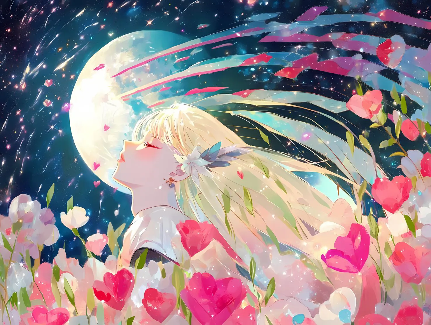 插画 动漫插画 花前月下 壁纸预览