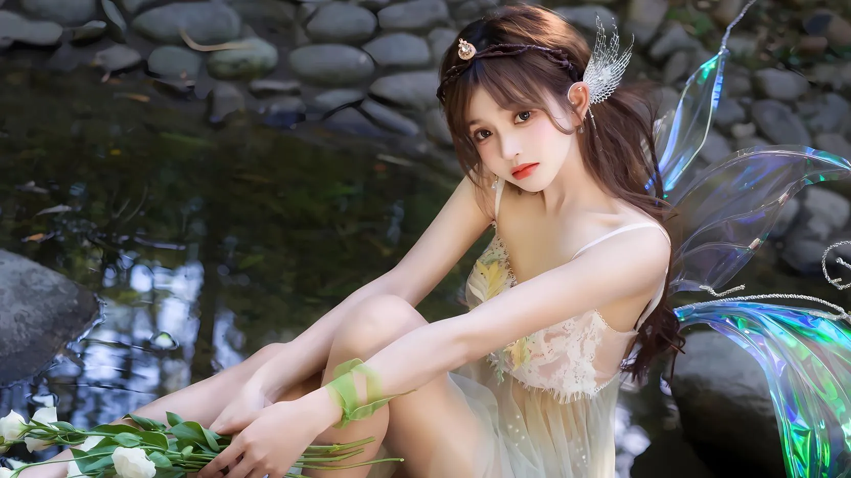 美女 真人 高级 氛围感写真 蝴蝶少女 壁纸预览