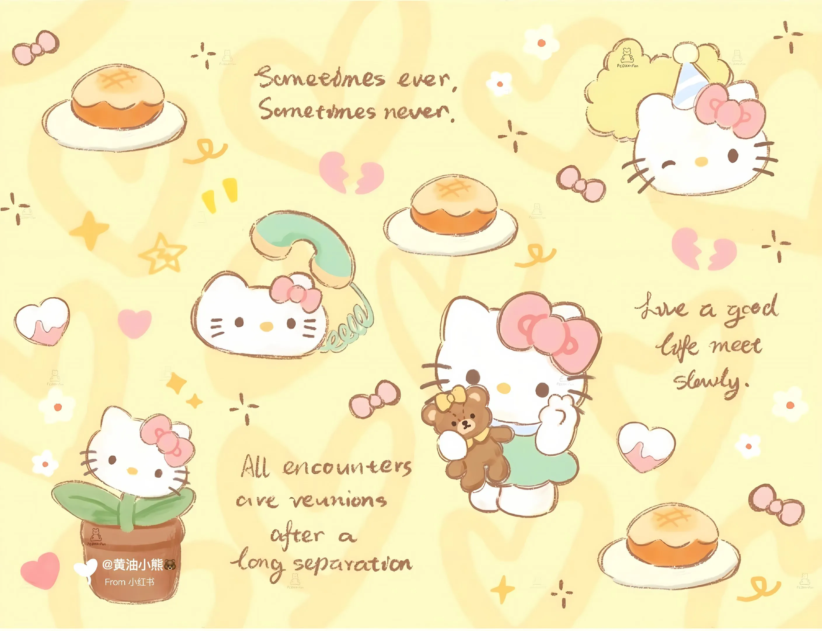 卡通 可爱 黄色系 helloKitty 壁纸预览