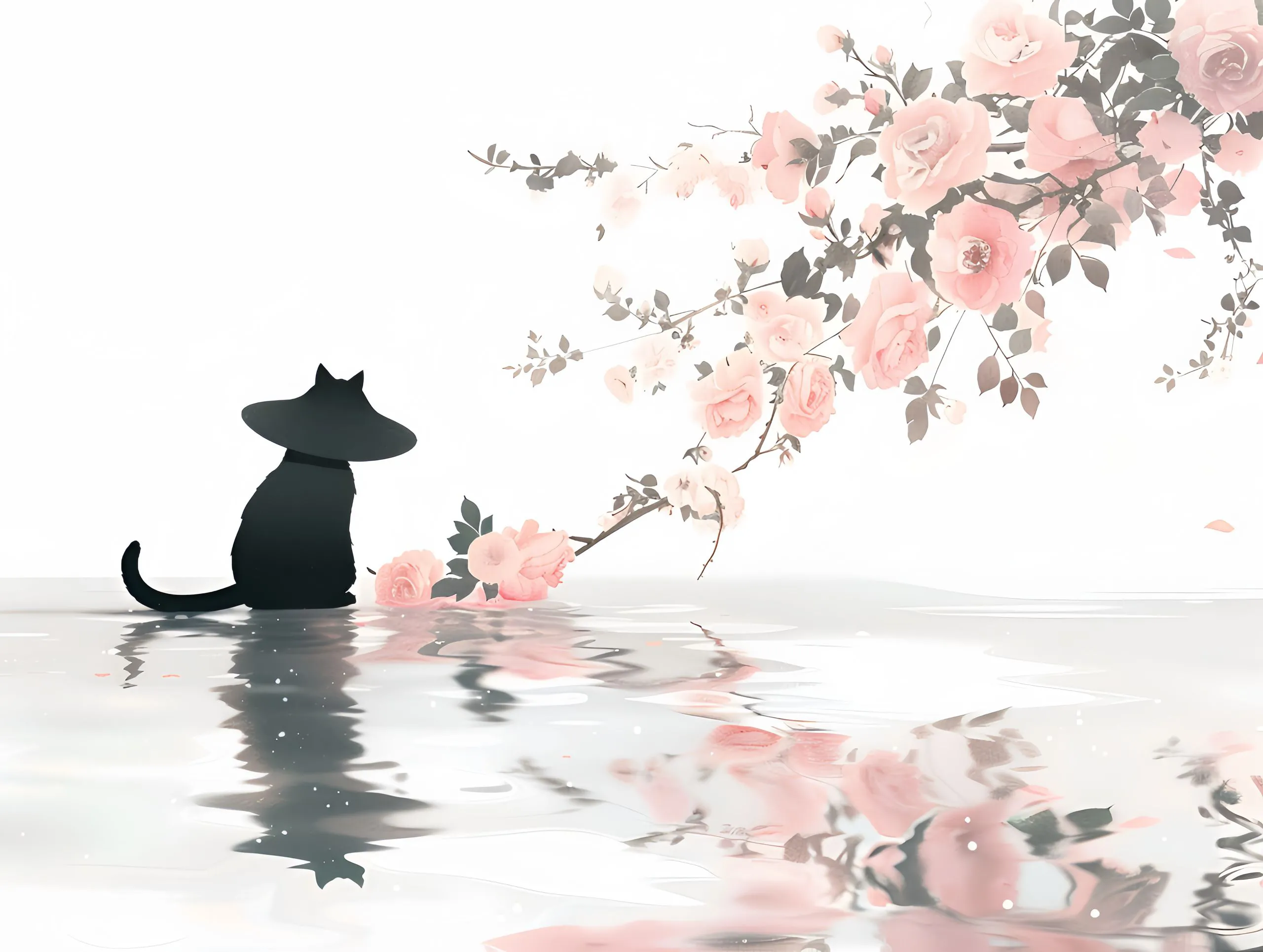 卡通 可爱 小黑猫 春日 壁纸预览