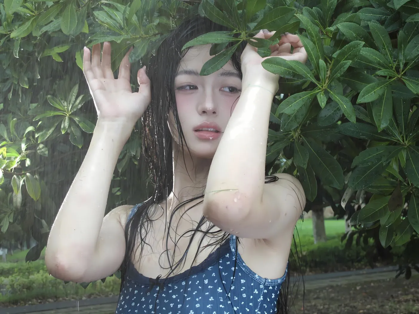 ins风 雨天 春日 清冷美女 壁纸预览
