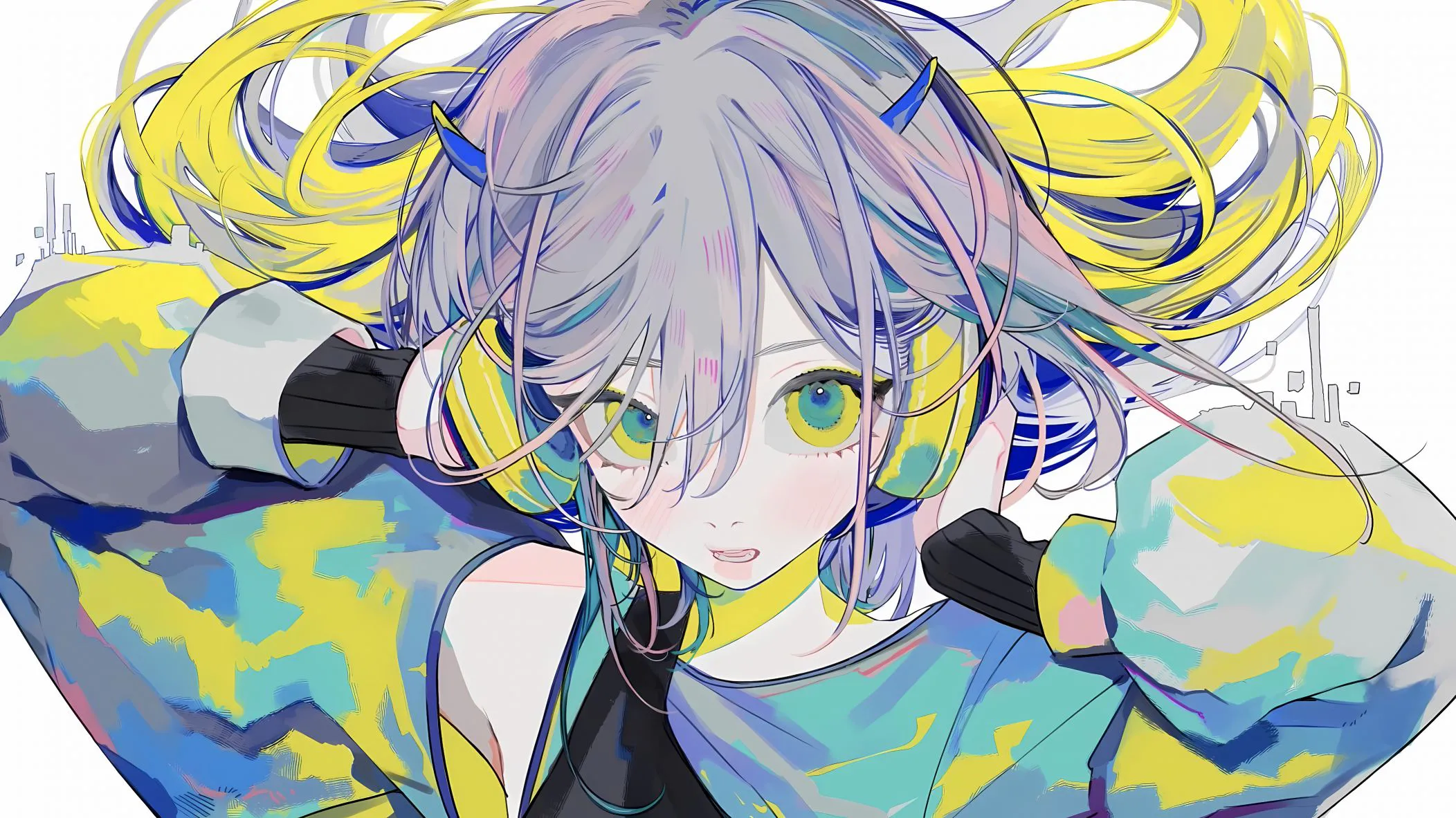 动漫 摇滚 少女 黄蓝 壁纸预览