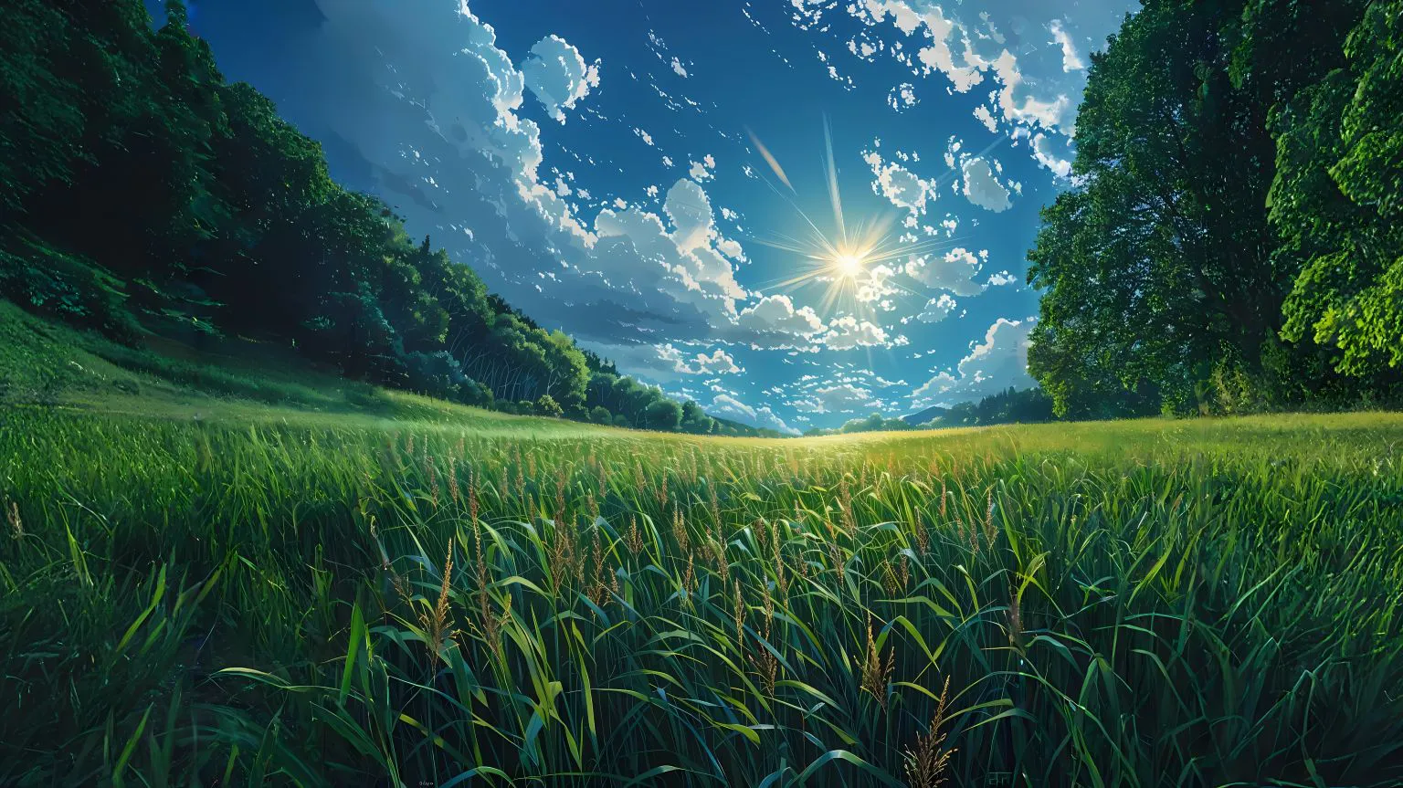 风景 AI 麦田 护眼 绿色 壁纸预览