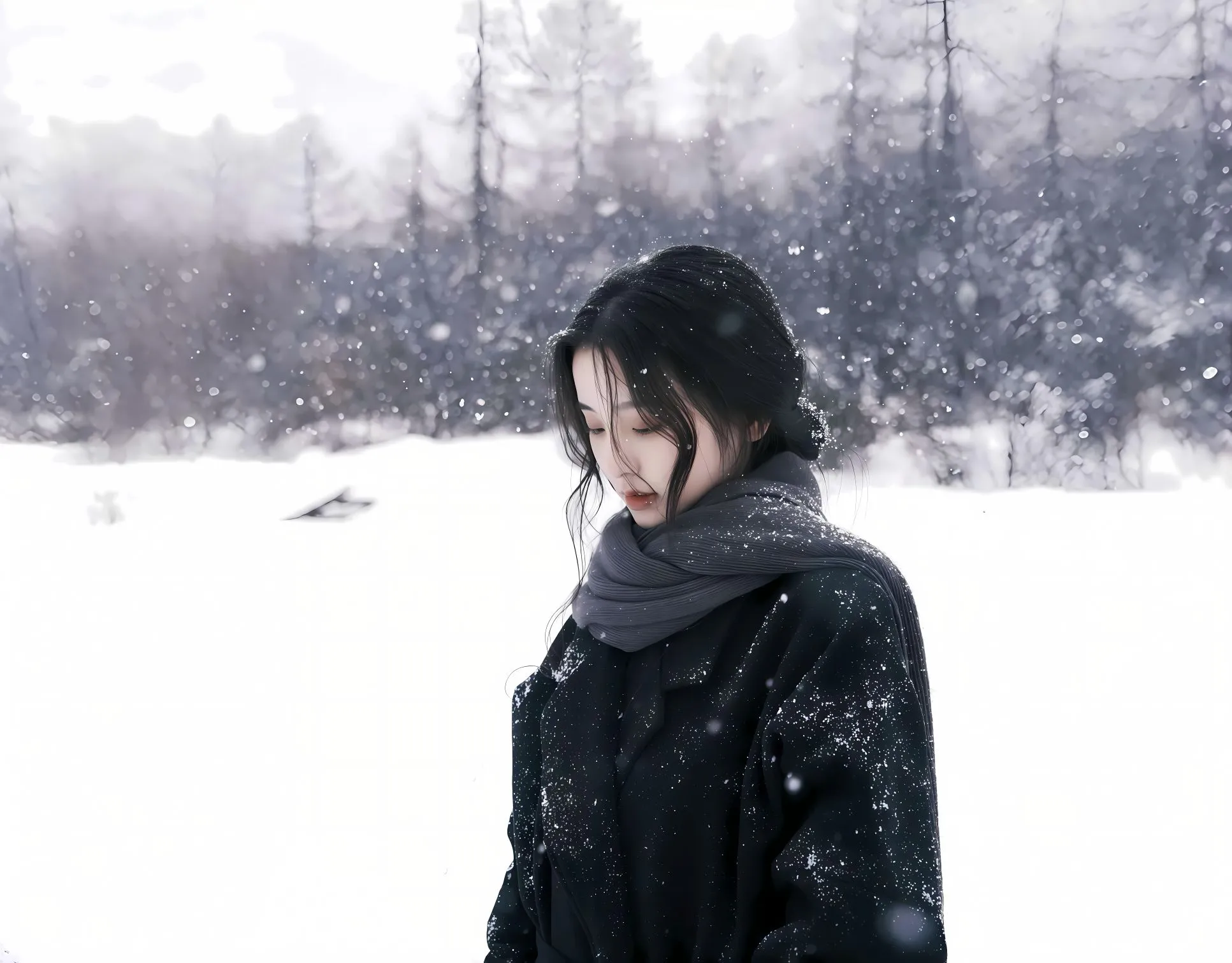 美女 高颜值 氛围感写真 高级 好看 下雪 壁纸预览