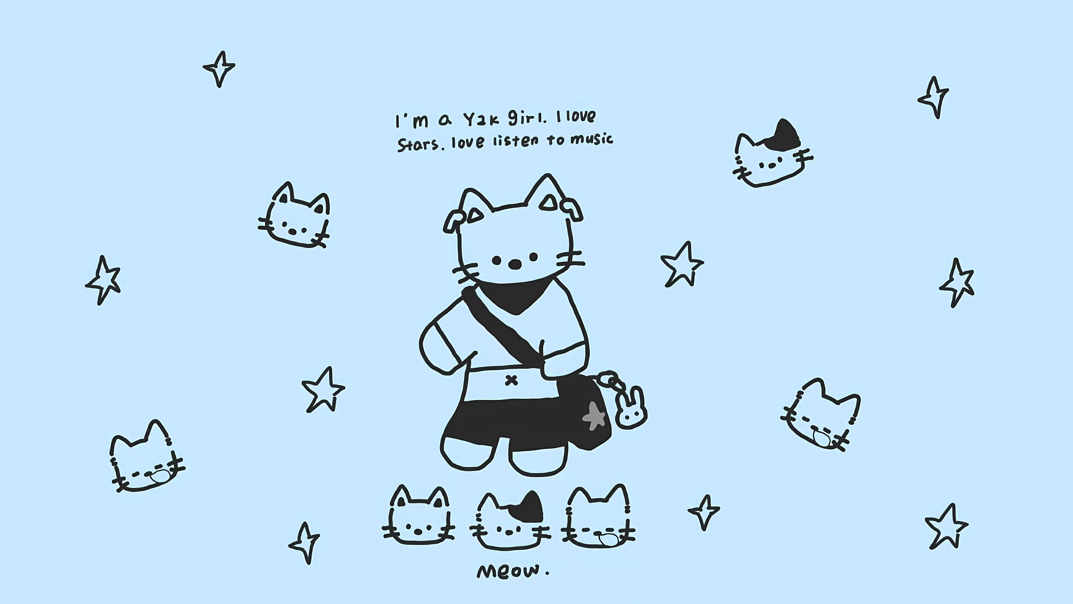 卡通 可爱 小猫 蓝色 壁纸预览