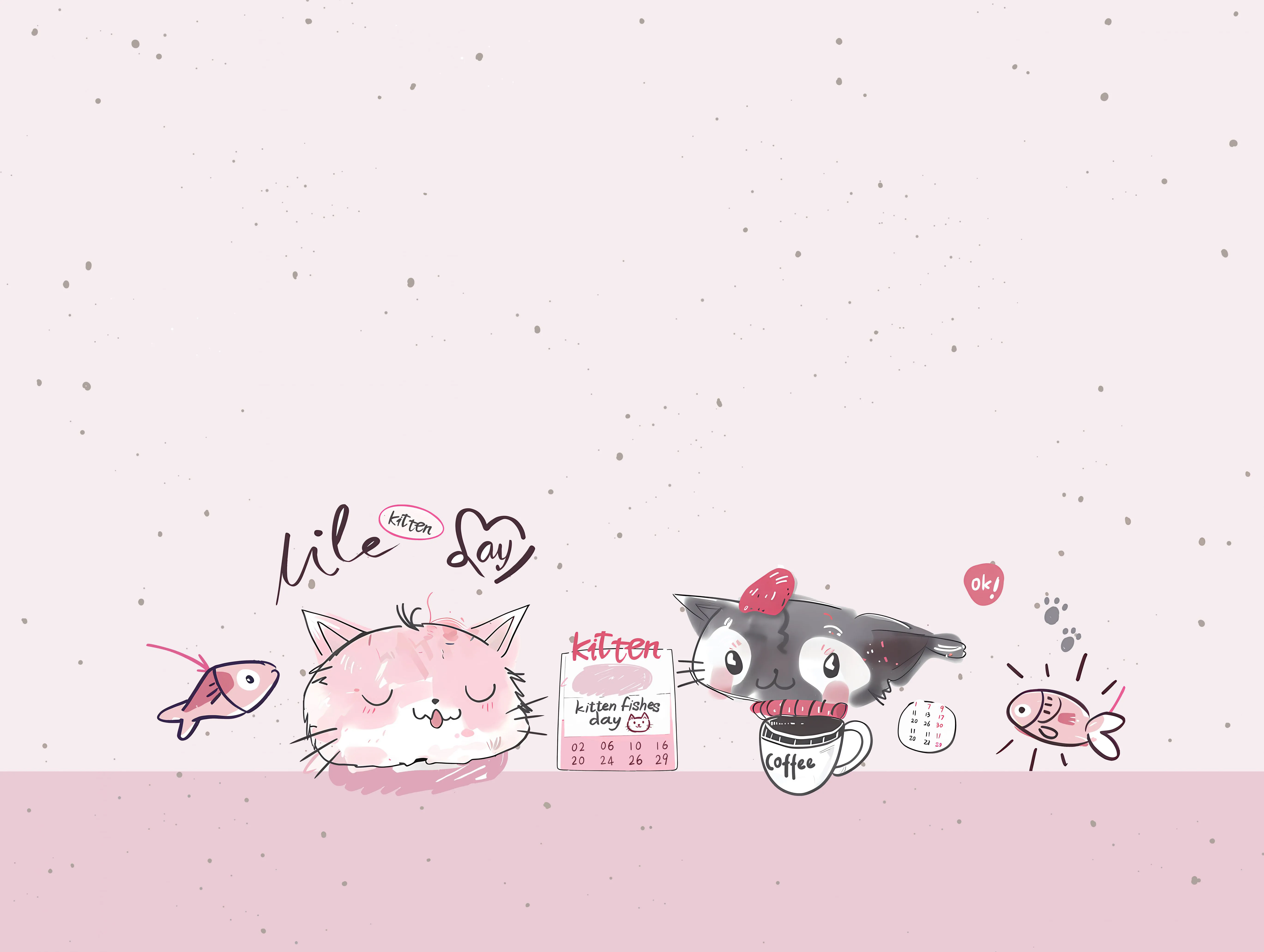 卡通 可爱 小猫 粉色 壁纸预览