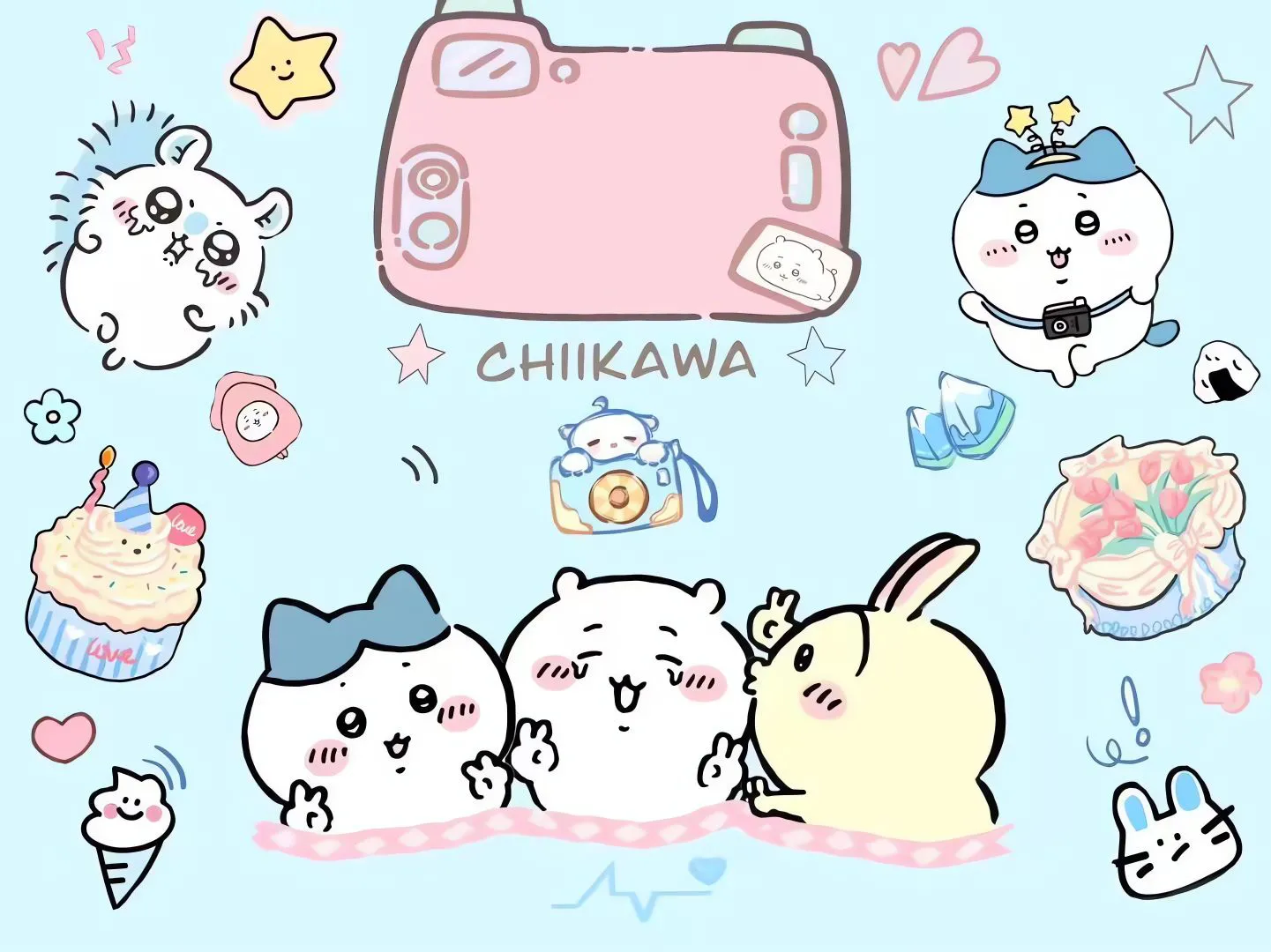 卡通 可爱 chiikawa 蓝色系 壁纸预览