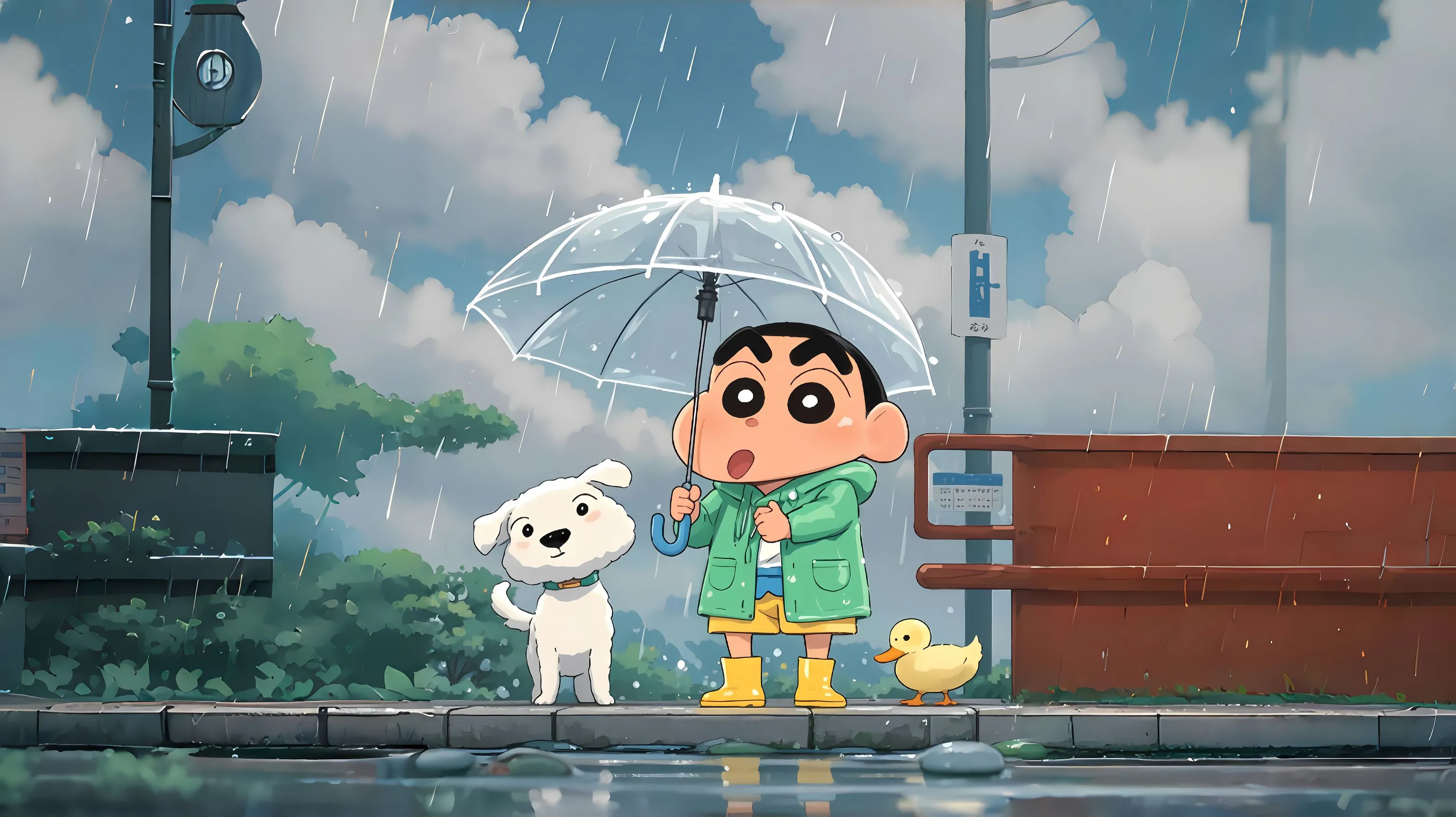 卡通 可爱 蜡笔小新 下雨天 壁纸预览