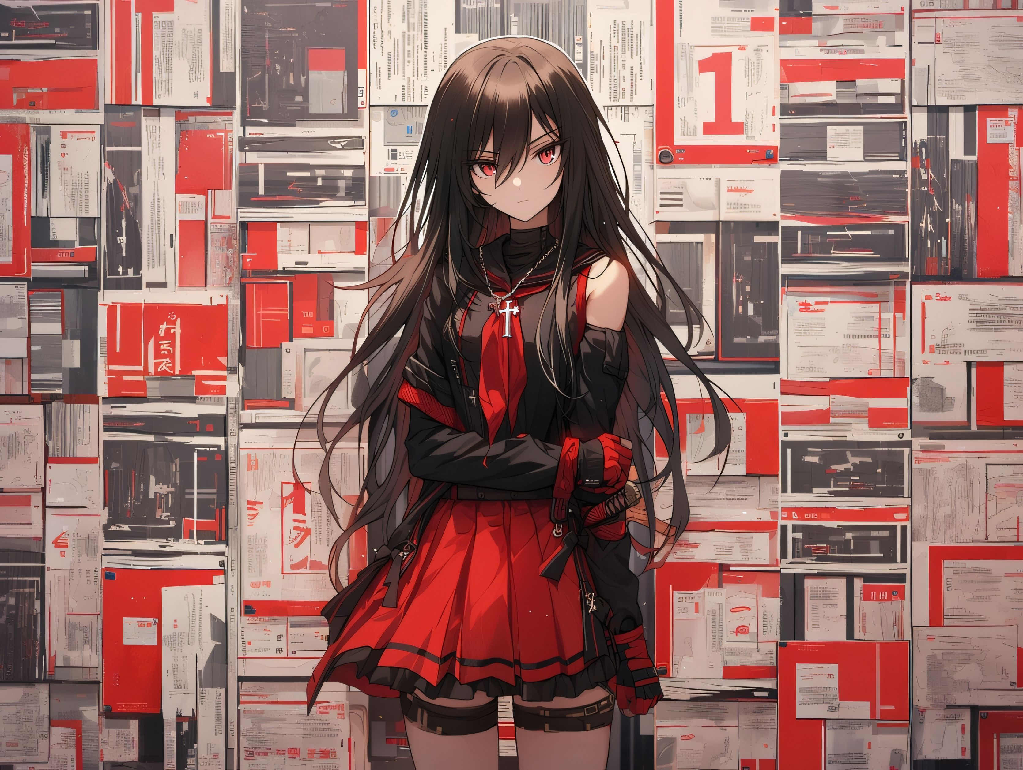 动漫 二次元 性感 长发少女 赤瞳 红色 壁纸预览