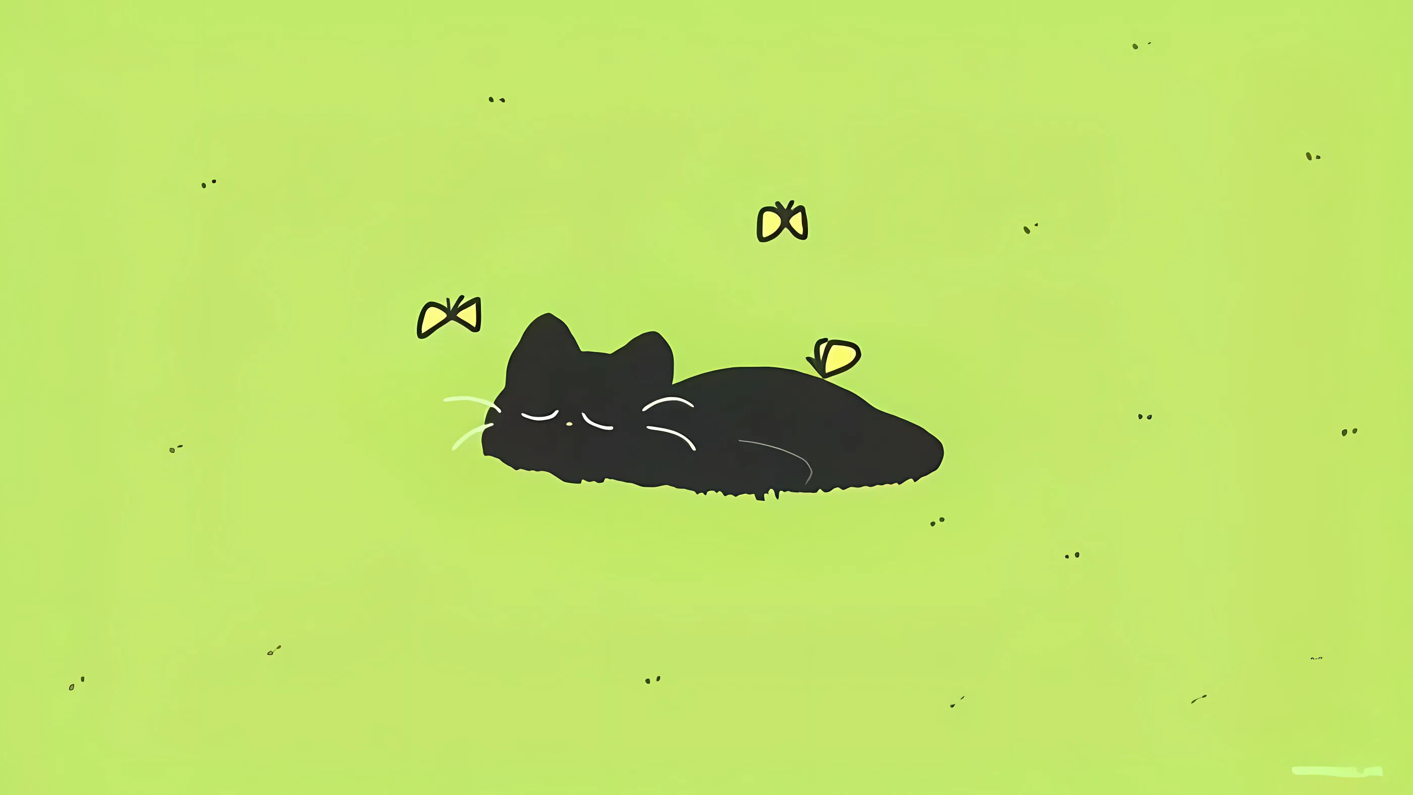 卡通 可爱 绿色 小猫 护眼 壁纸预览