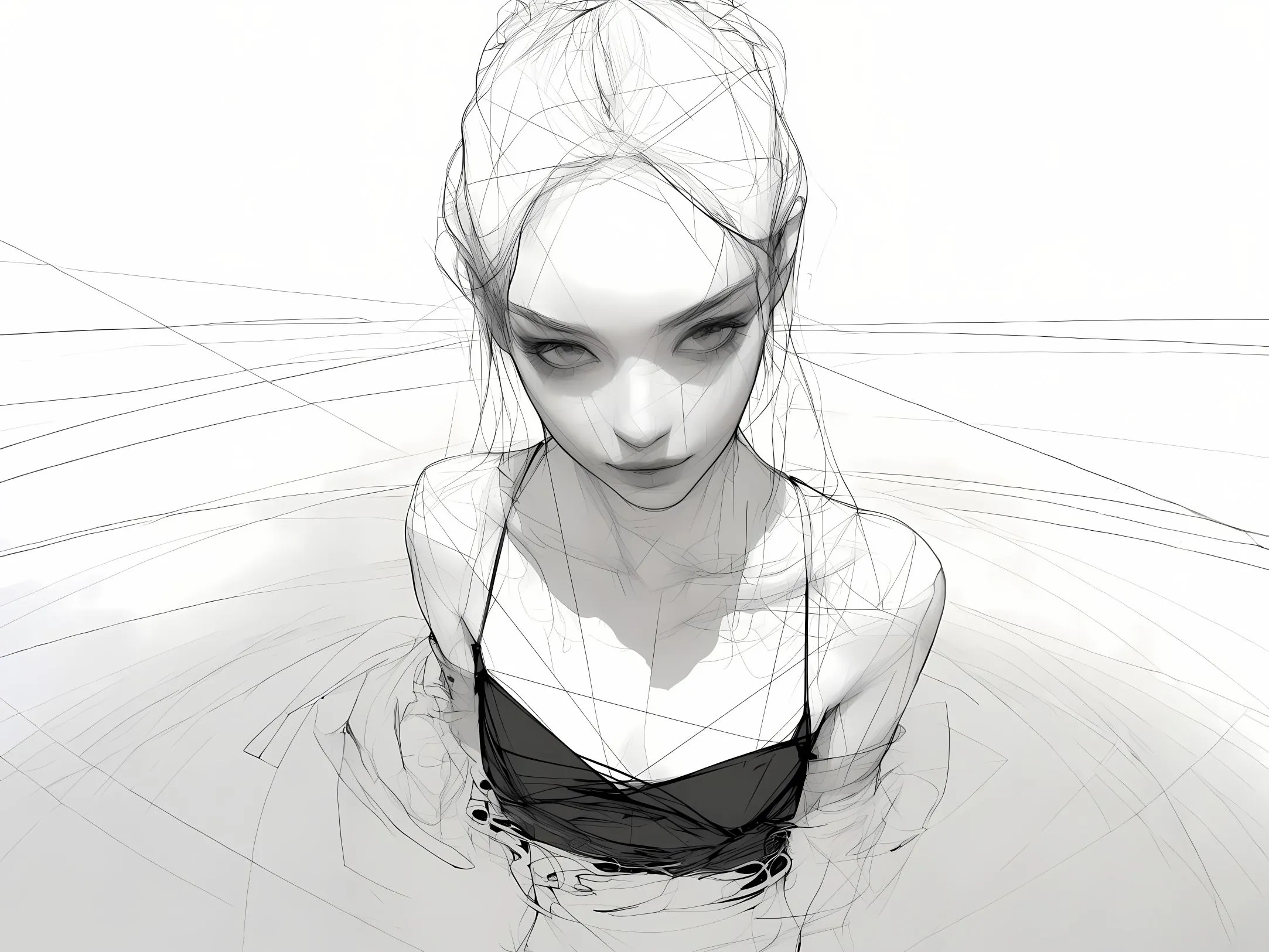 插画 简约 黑白 线条 绝美 美女 壁纸预览