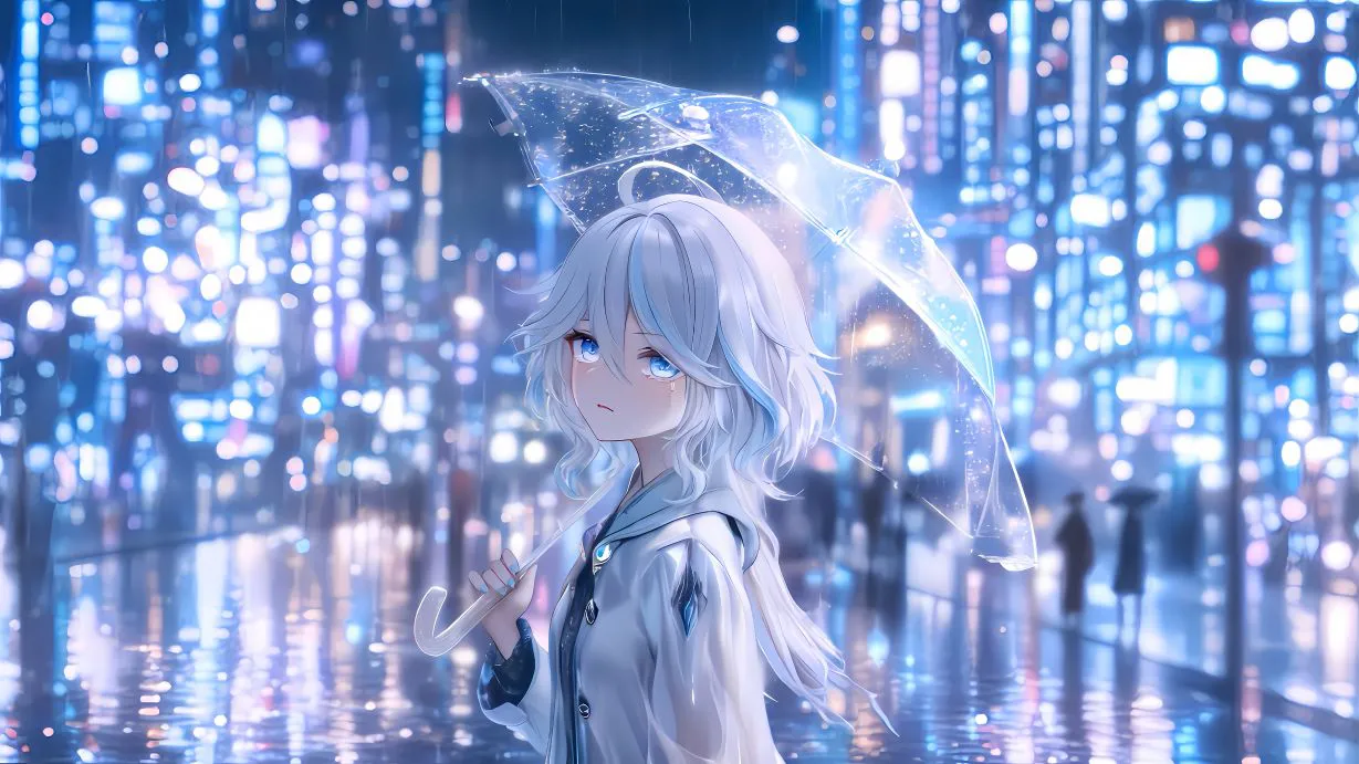 动漫 元气少女 动漫少女 下雨天 雨伞 壁纸预览