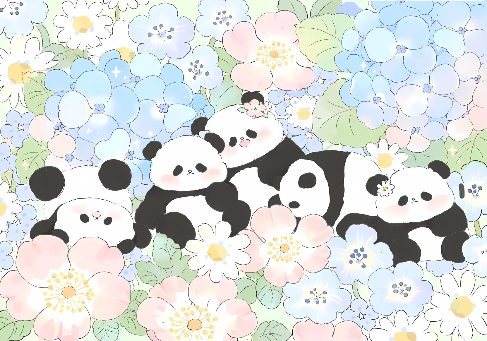 插画 大熊猫 可爱 国宝 花卉 壁纸预览