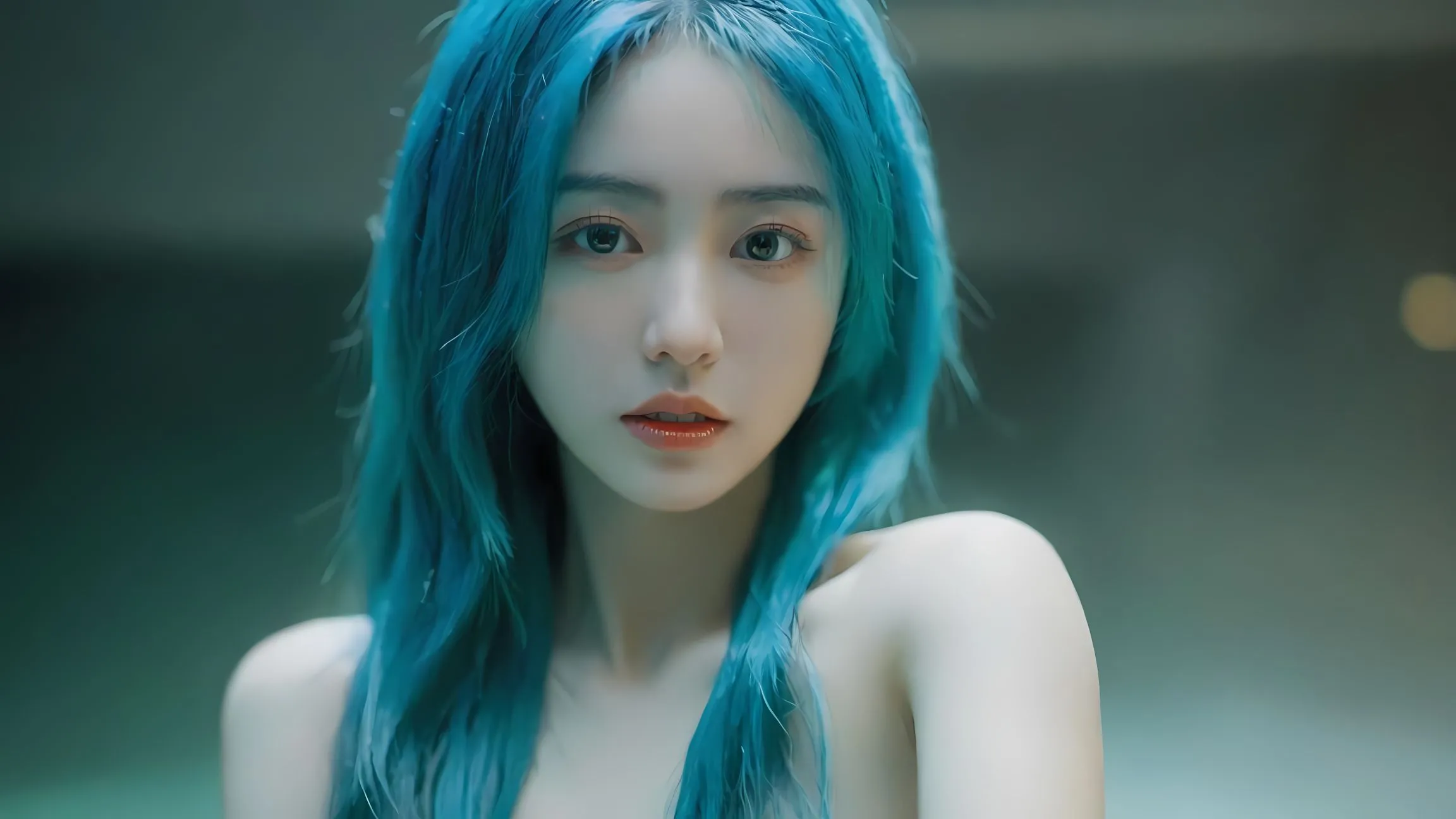 美女 高颜值 蓝发少女 AI 美人 壁纸预览