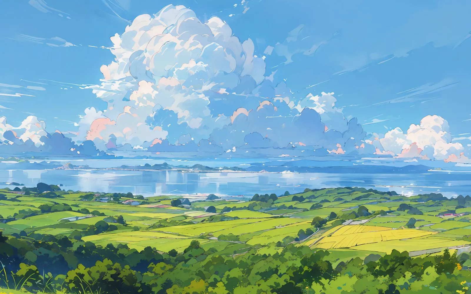 风景 蓝天白云 绿色 护眼 插画 壁纸预览