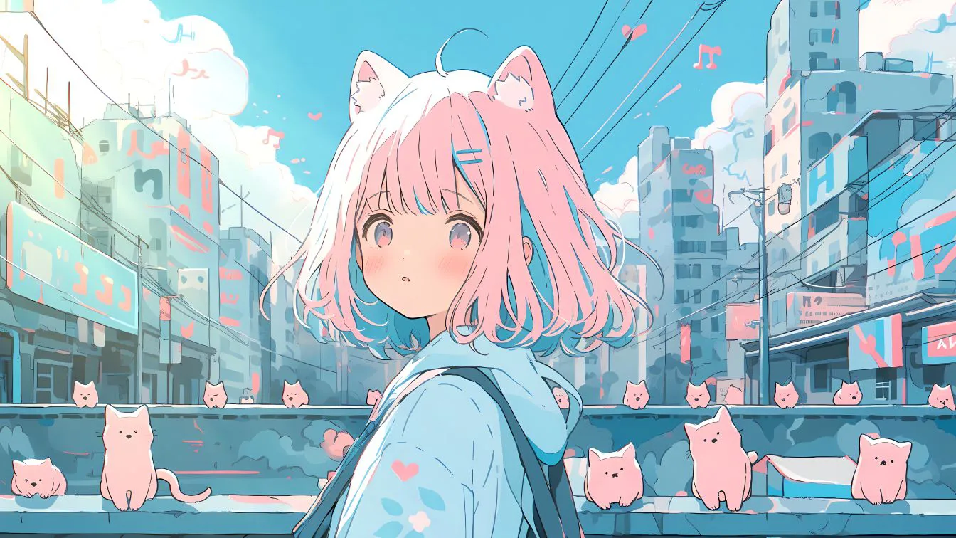 动漫 二次元 粉色 粉头发 猫耳少女 壁纸预览