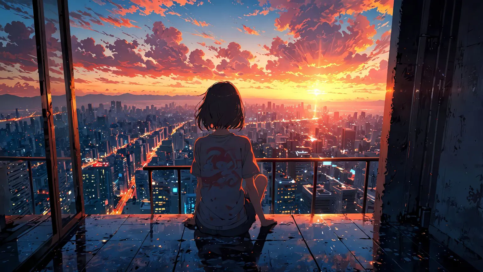 动漫 元气少女 动漫少女 动漫城市夜景 光 壁纸预览