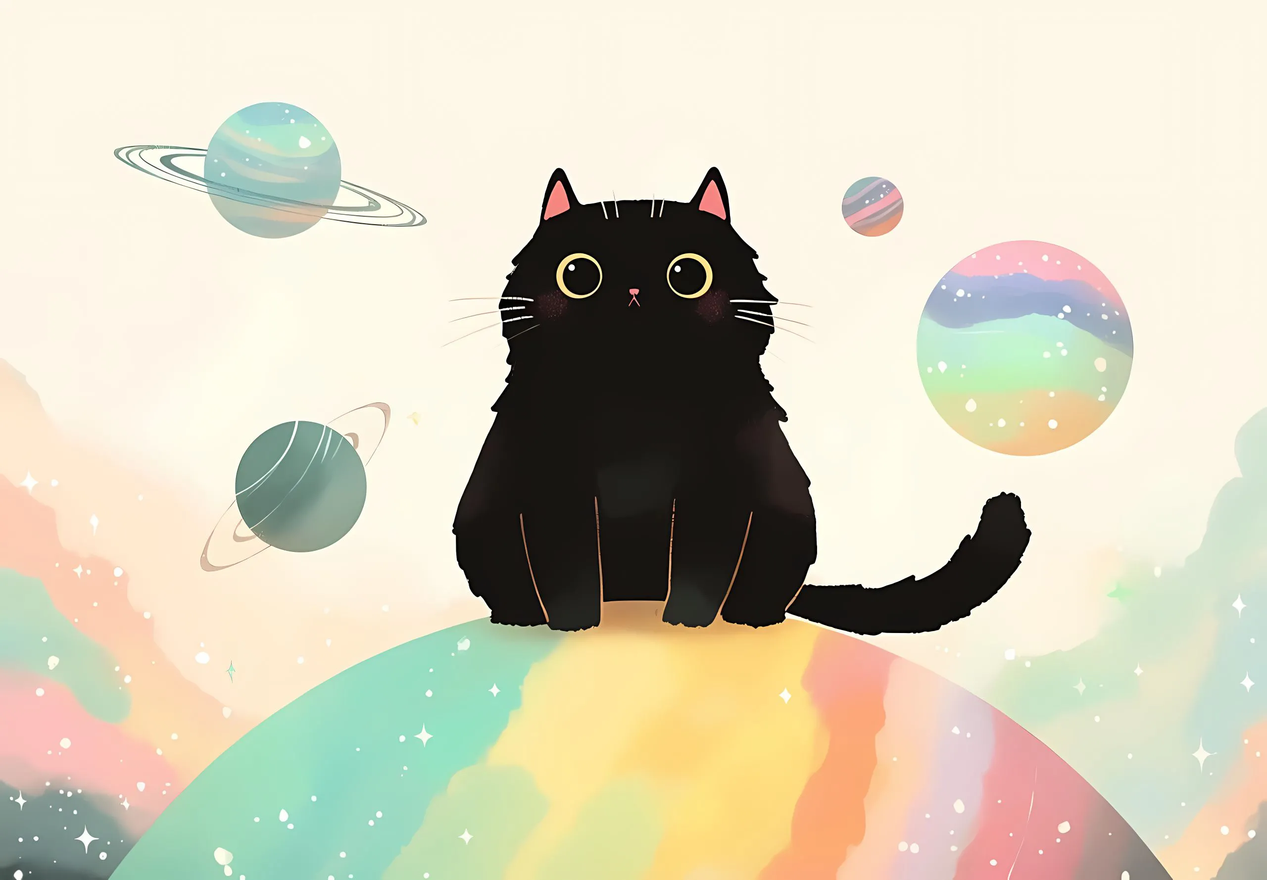 插画 可爱 卡通 治愈 简约 猫猫 壁纸预览