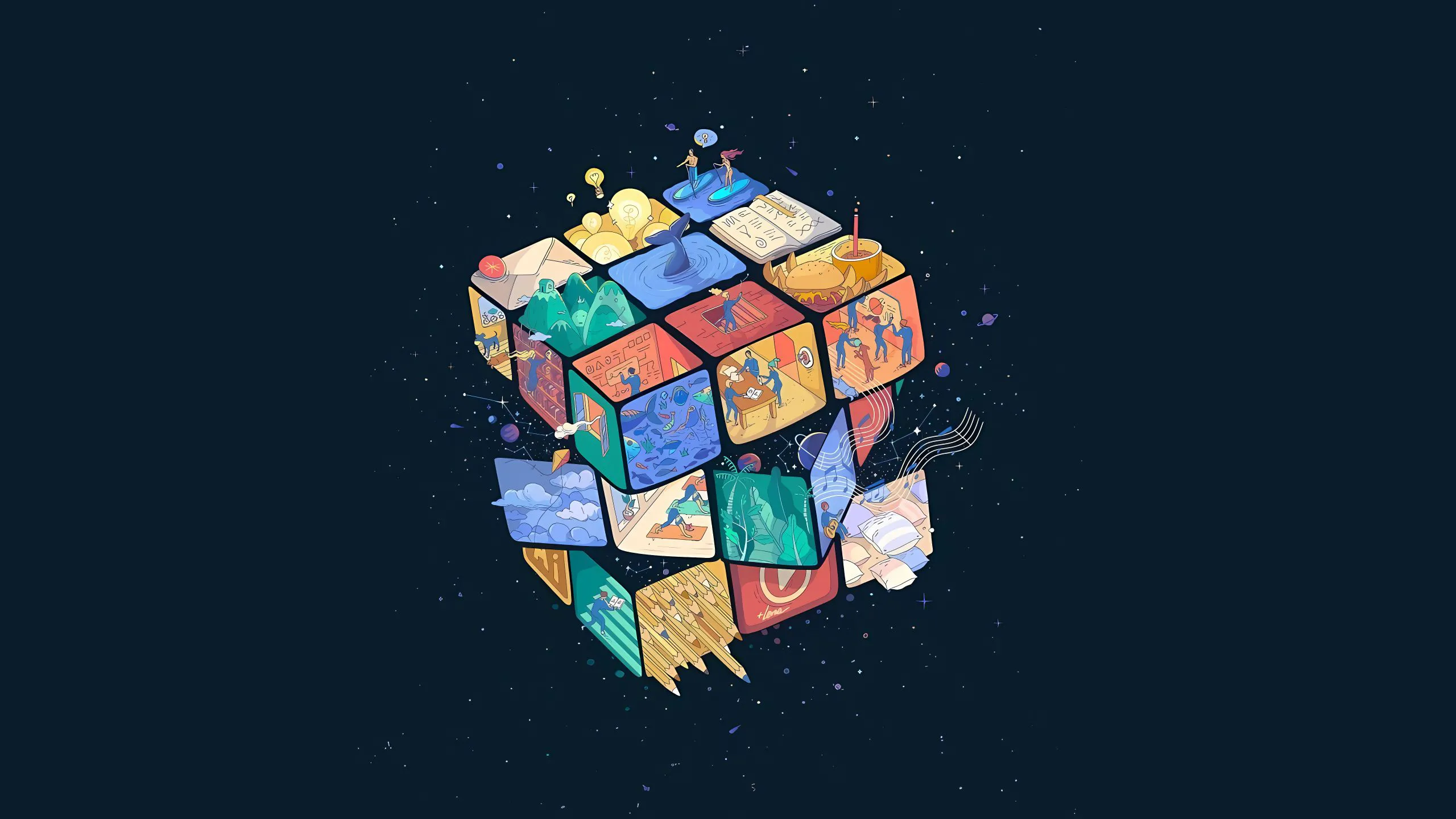 插画 绘画 简约 魔方 壁纸预览