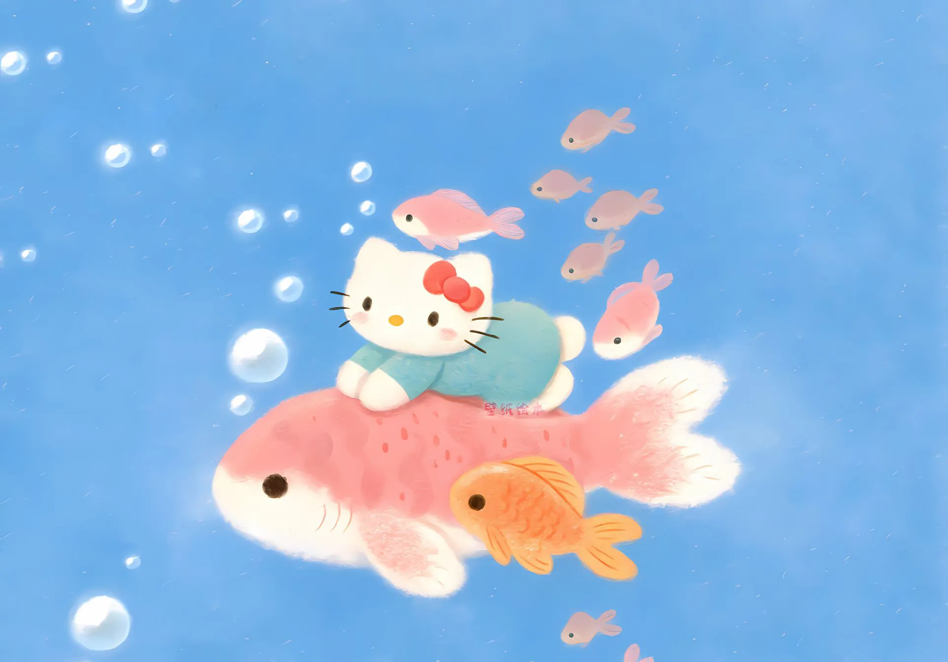 插画 可爱 helloKitty 手绘 蓝色系 壁纸预览