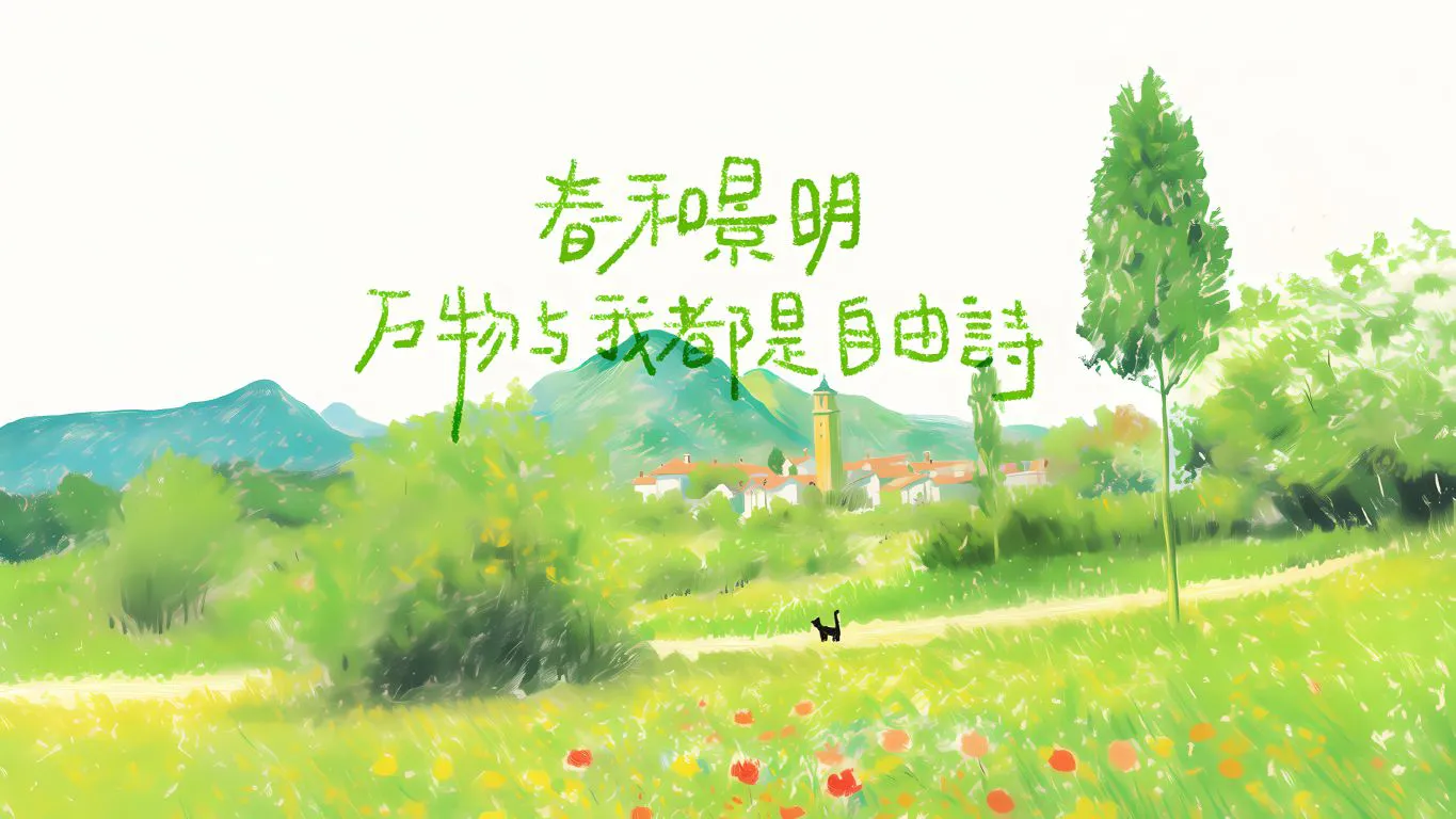 手绘 文字 春 绿色 风景 壁纸预览
