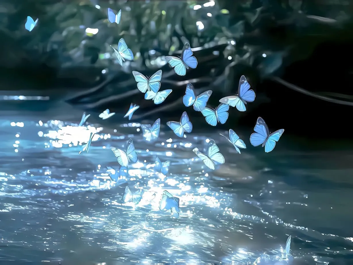 蝴蝶 梦幻 蓝色 绝美 风景 壁纸预览