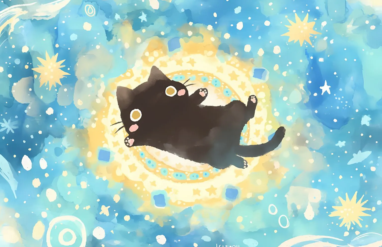 可爱 猫猫 梦幻 蓝色系 卡通 壁纸预览