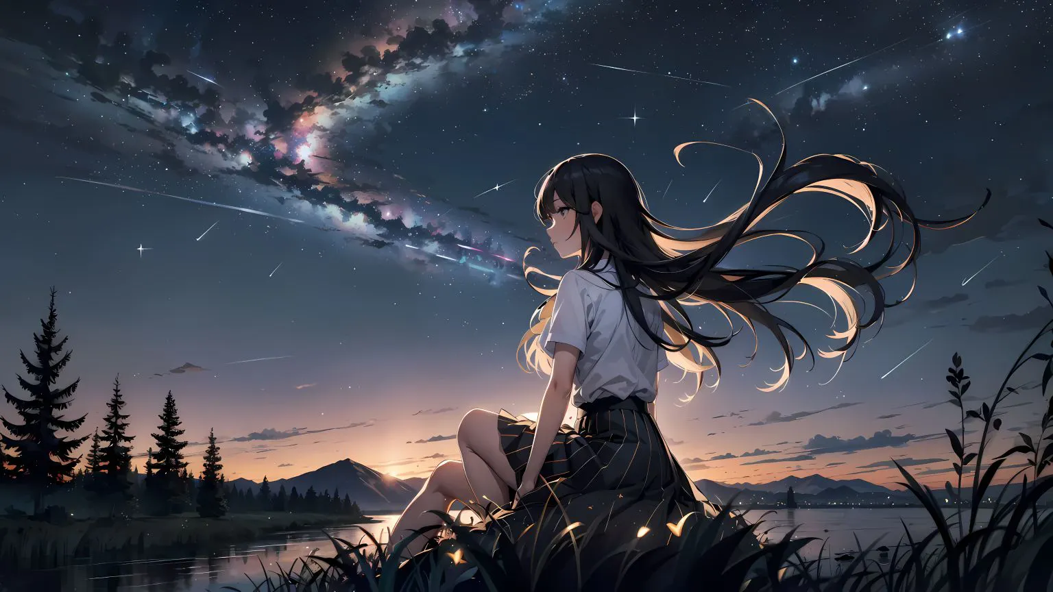 二次元 动漫 星空 元气少女 风景 壁纸预览