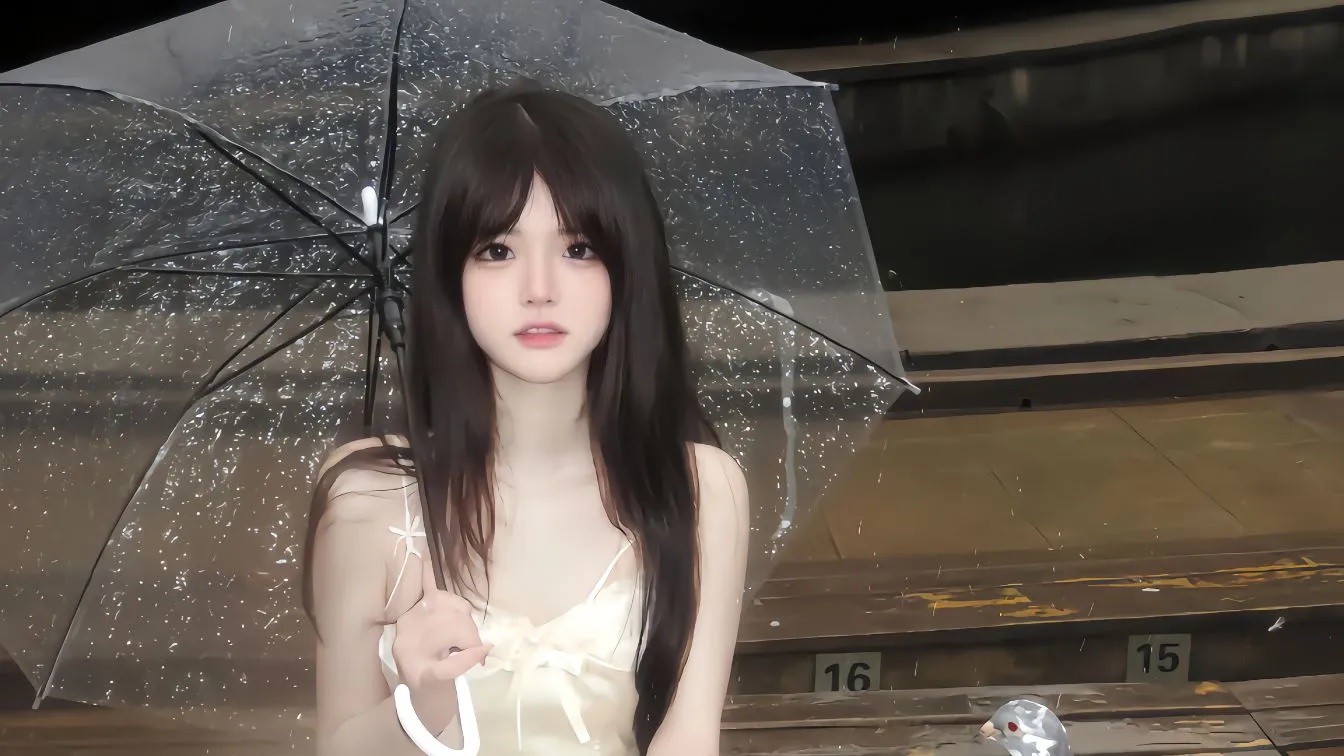 美女 高颜值 下雨天 撑伞少女 夜晚 壁纸预览