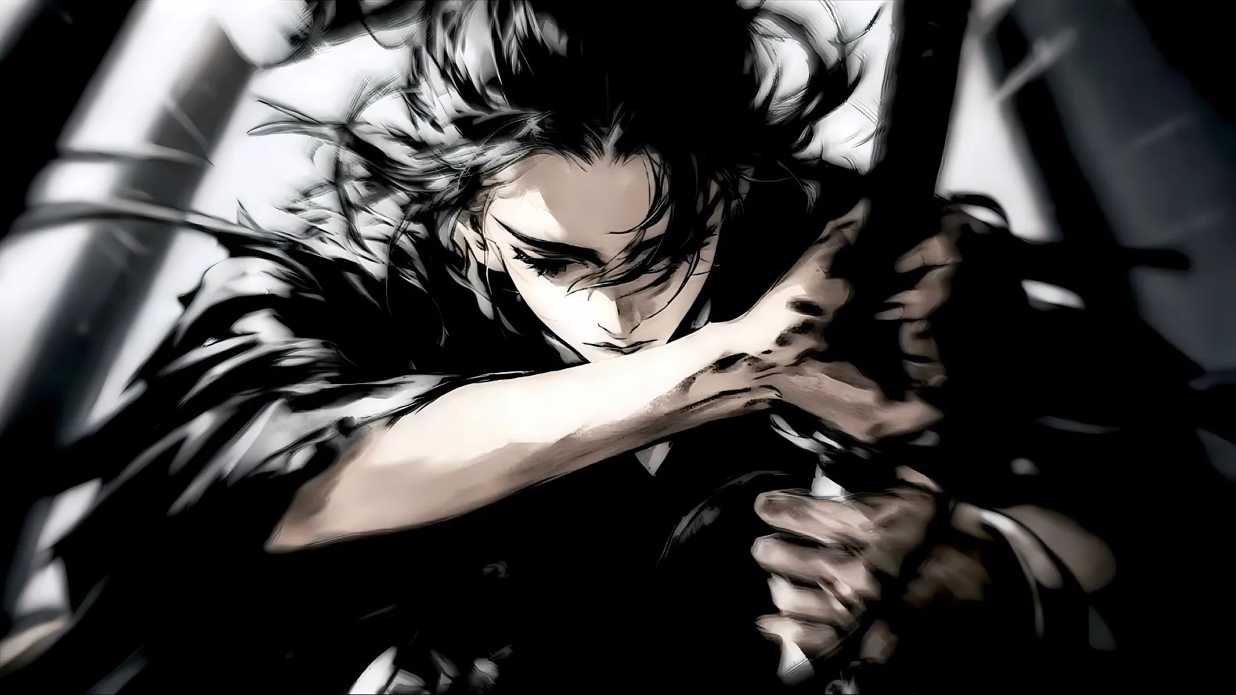 二次元 动漫 水墨画 黑白漫画 武士 壁纸预览