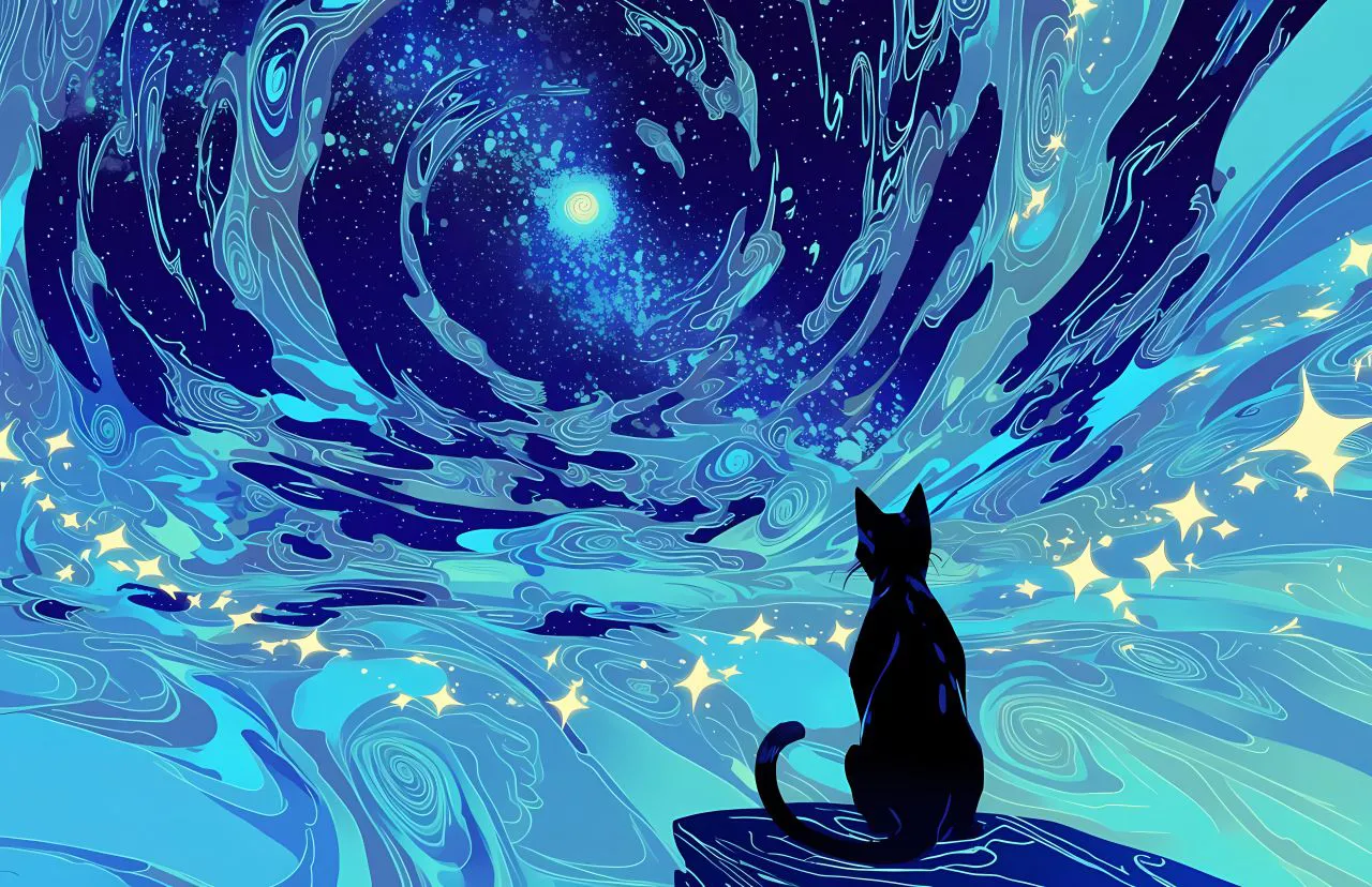 猫猫 手绘 星空 绝美 插画 壁纸预览