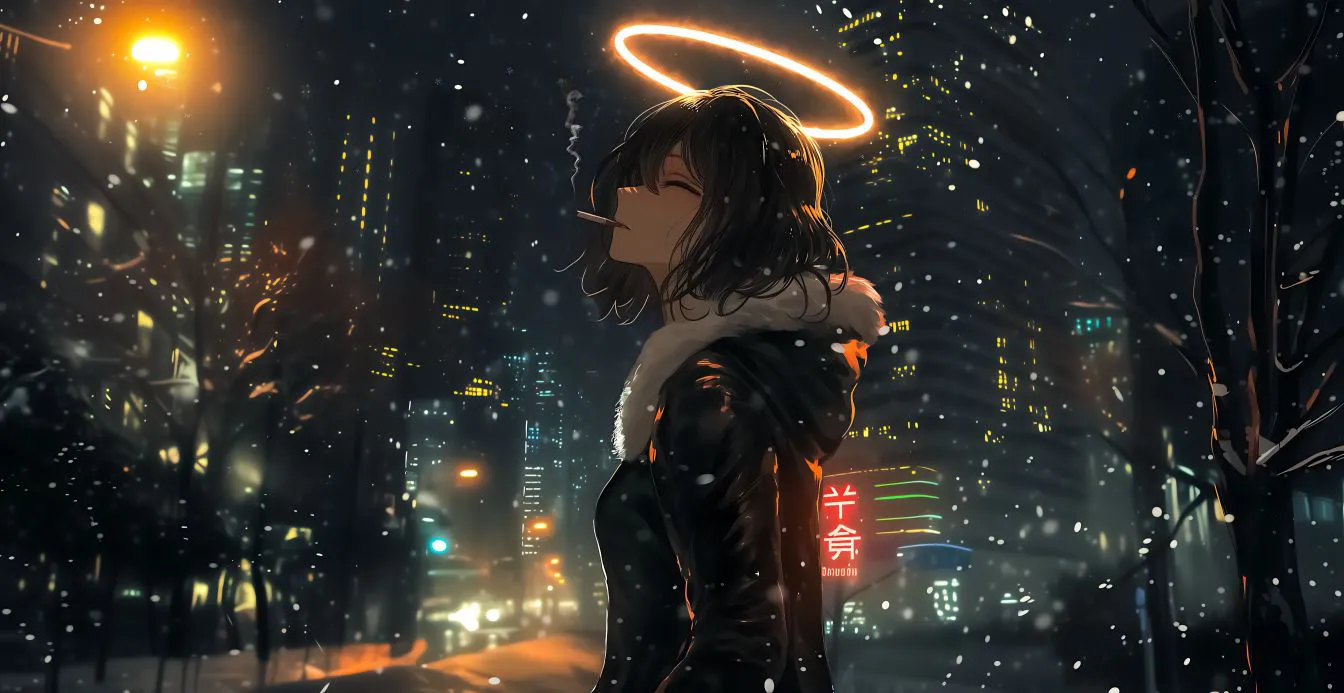 二次元 动漫 动漫少女 夜晚 动漫城市夜景 壁纸预览