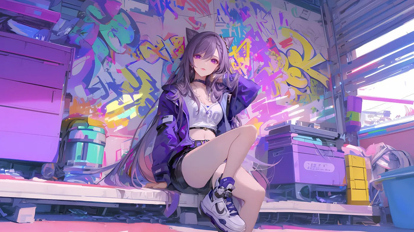 动漫少女 动漫 二次元 涂鸦 大长腿 壁纸预览