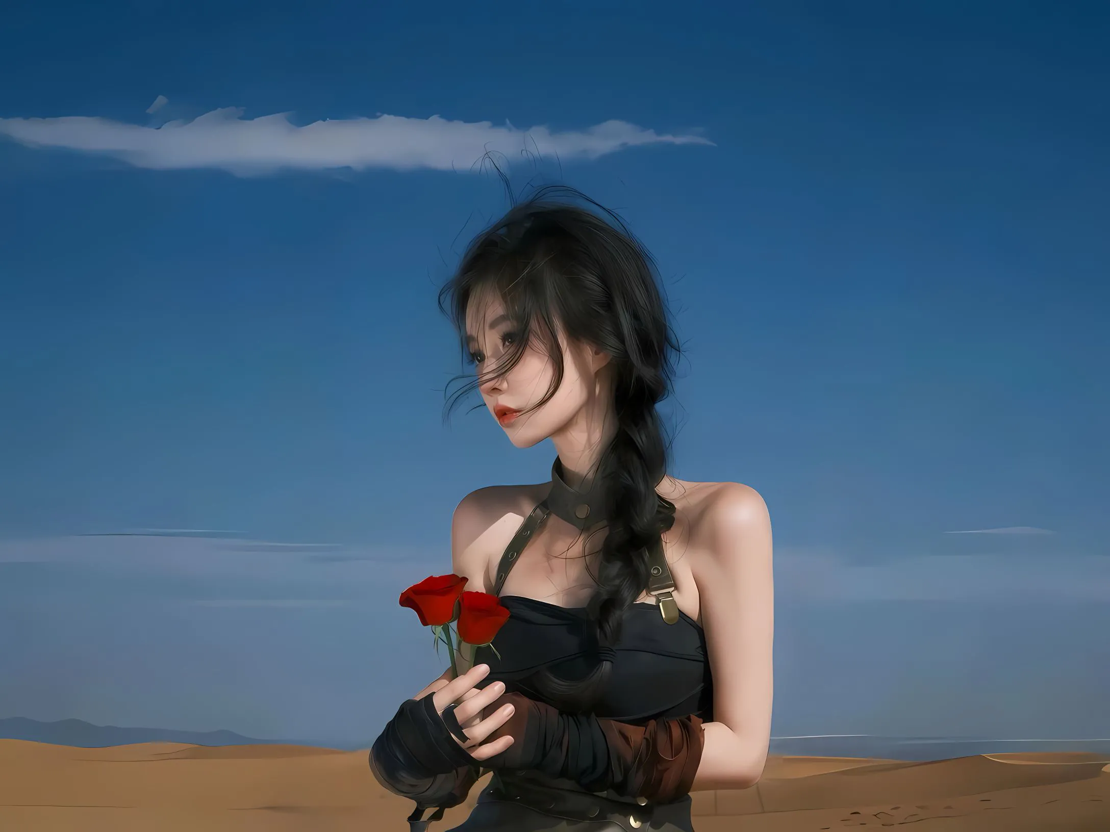 真人 美女 玫瑰 氛围感 美人 壁纸预览