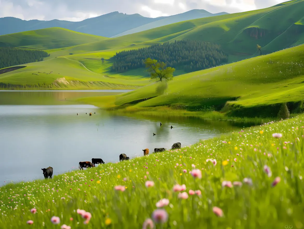 绿色系 田园风景 湖畔 简约 风景 壁纸预览