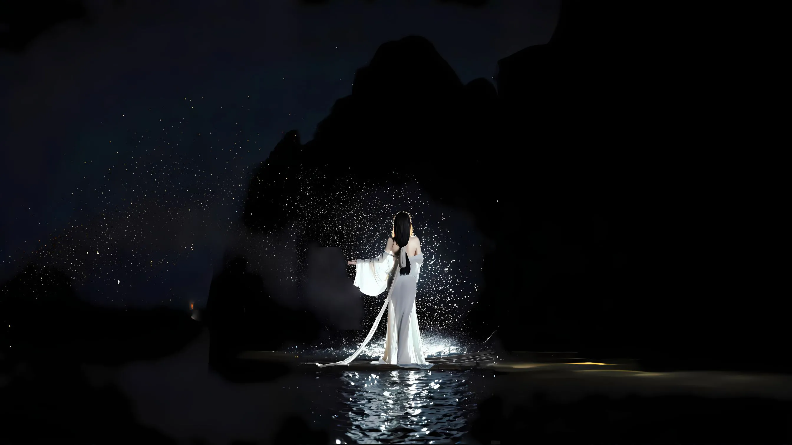 夜晚 性感 个性 水中月 美女 壁纸预览