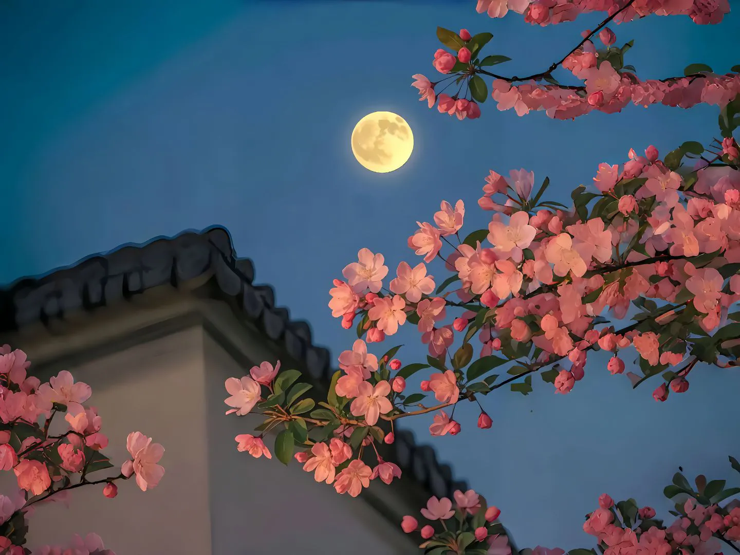 夜晚 月亮 好看 花 风景 壁纸预览